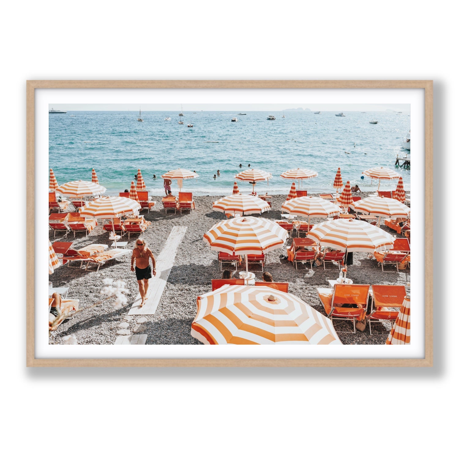 Shoreline Strut Positano wall art Statement fine art print in natural oak frame with matboard
