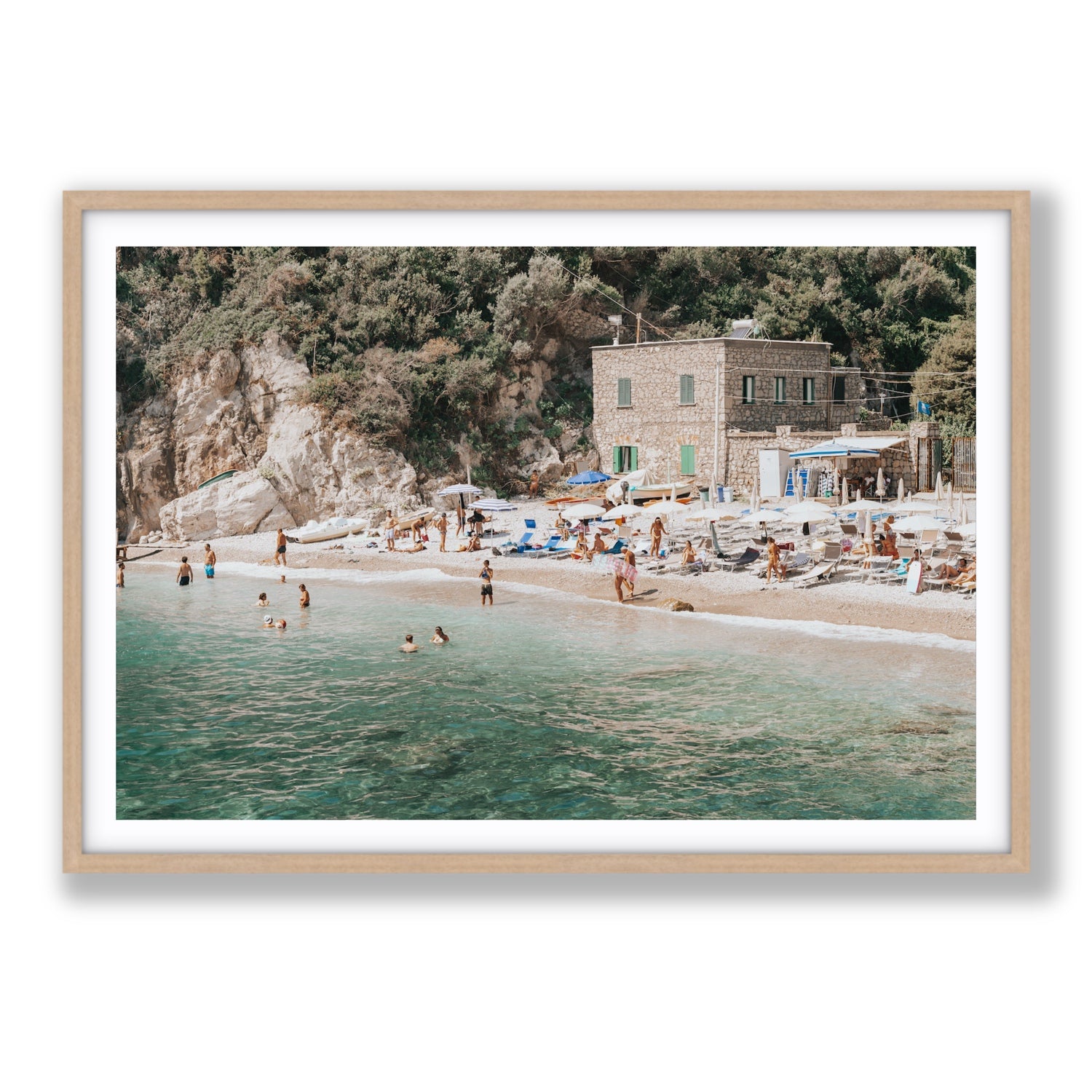 Secluded Sanctuary Nerano Italian Mediterranean decor wall art Statement fine art print in natural oak frame with matboard