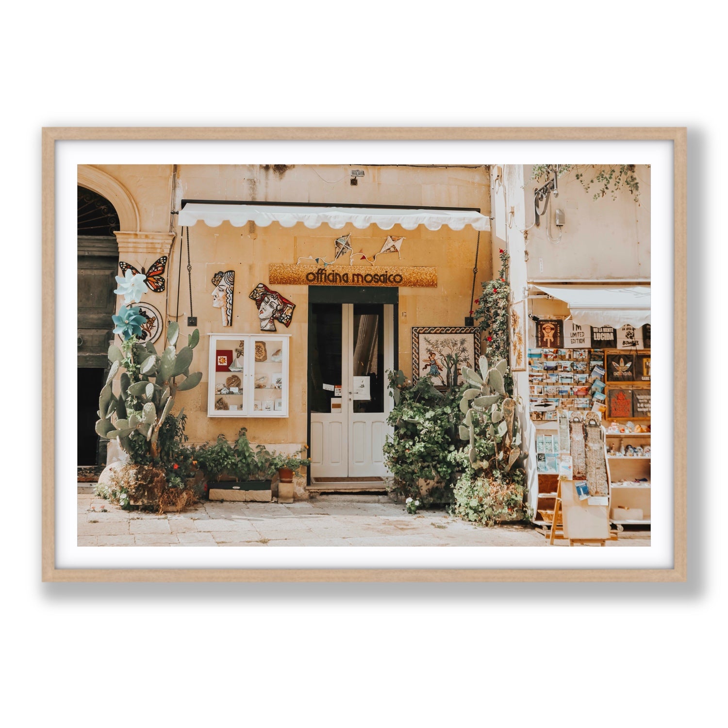 Mosaic Workshop Puglia Italian wall art Statement fine art print in natural oak frame with matboard