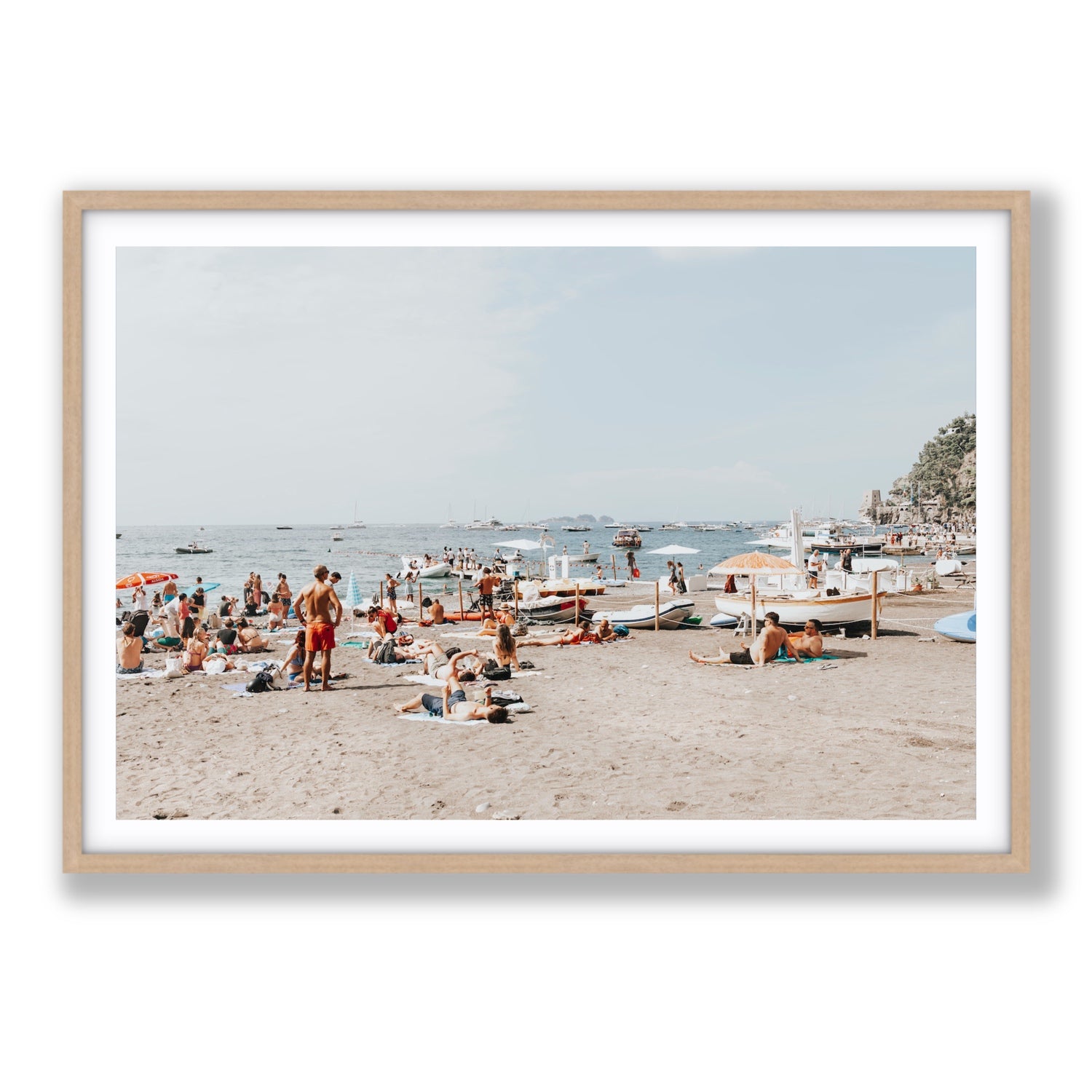 Beachy Vibes fine art print, Positano, Italy, Statement, Natural Oak Frame · Matboard, Fine Art Print