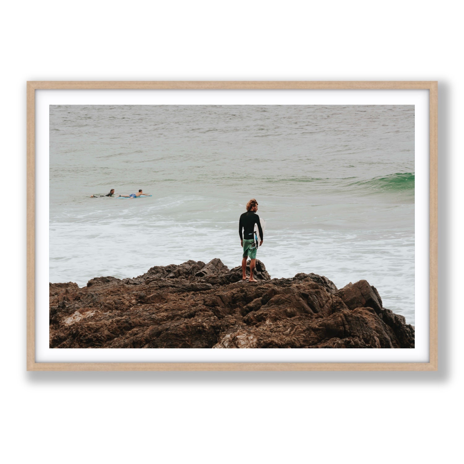 Let The Sea Set You Free Byron Bay Surf wall art Statement fine art print in natural oak frame with matboard