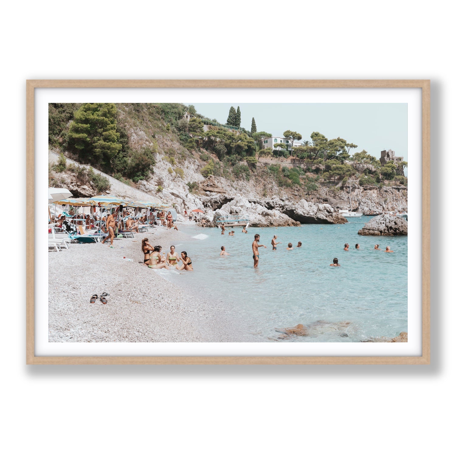 La Vacanza Amalfi Mediterranean wall art Statement fine art print in natural oak frame with matboard