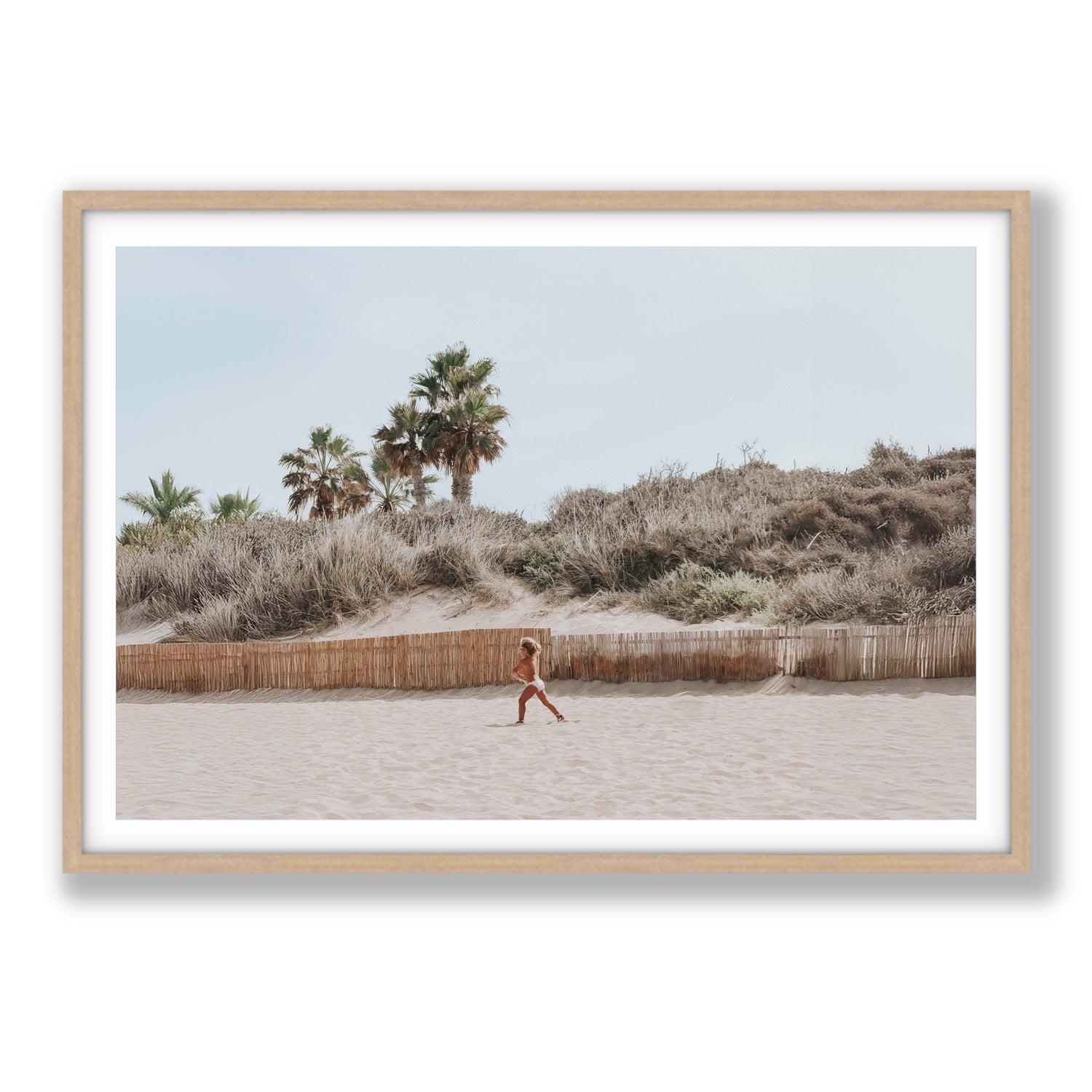 Ragazza Da Spiaggia Puglia beach Italian fine art print Statement fine art print in natural oak frame with matboard