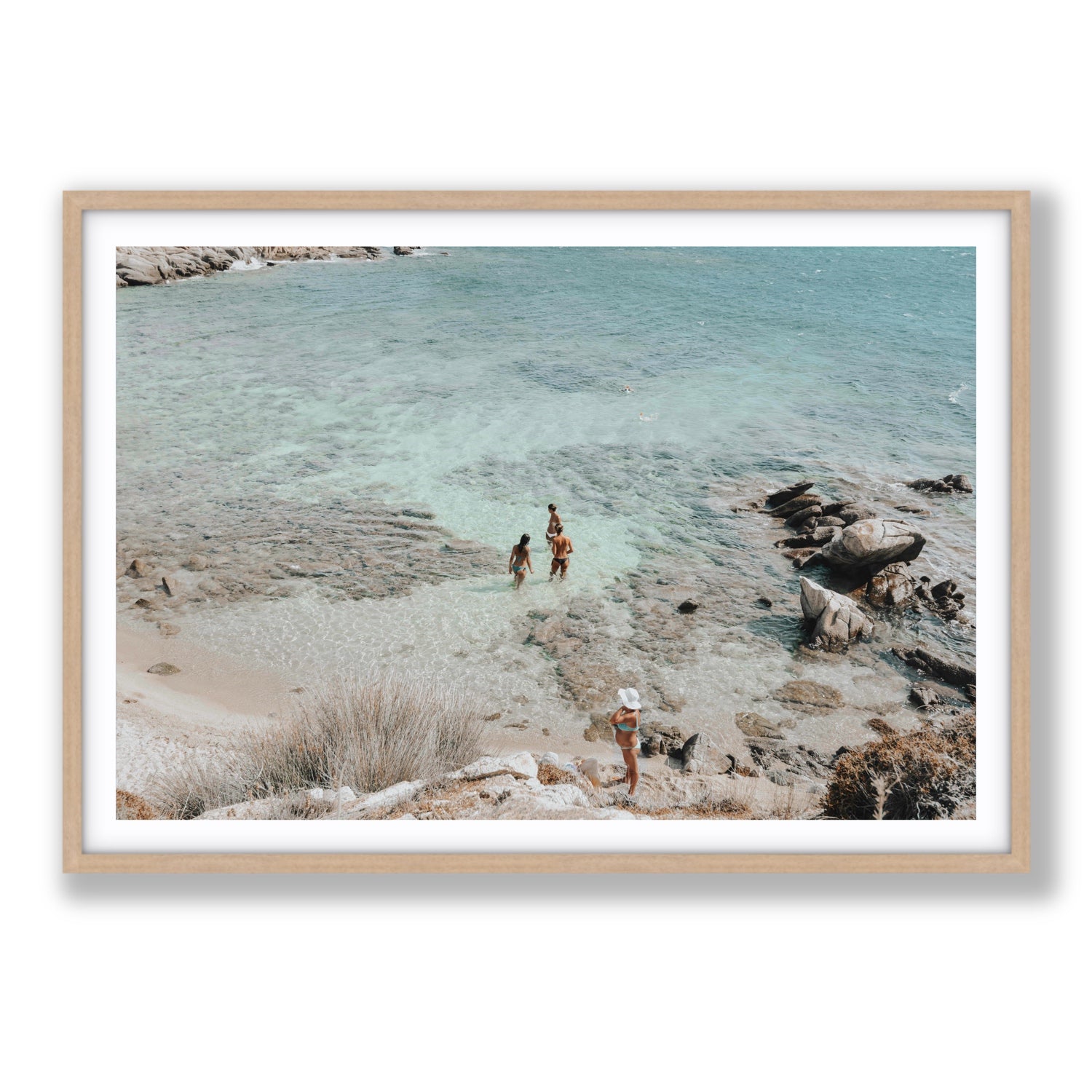 Easy On The Eyes Mykonos Greek island wall art Statement fine art print in natural oak frame with matboard
