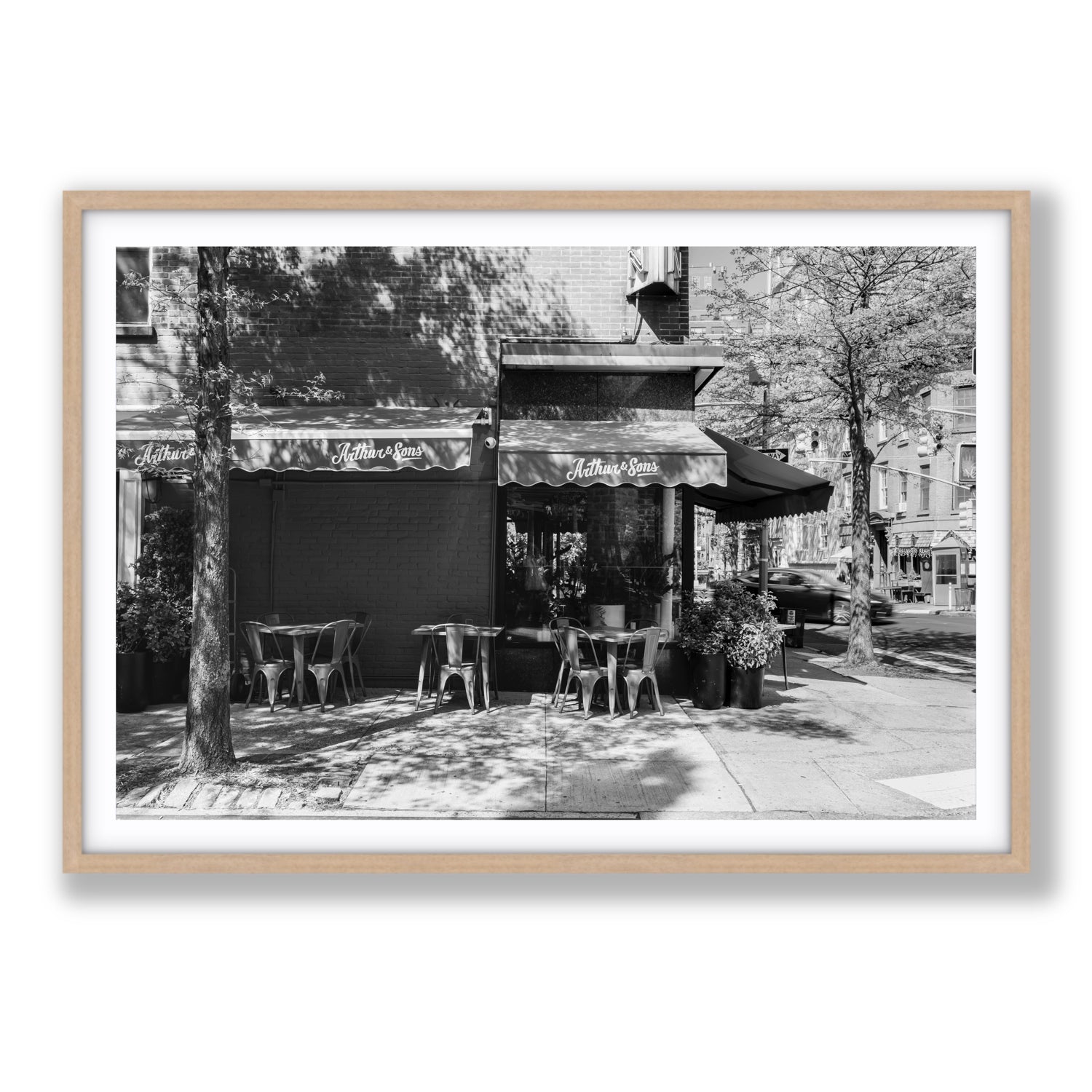 Arthur's Corner New York NYC Restaurant wall art Statement fine art print in natural oak frame with matboard