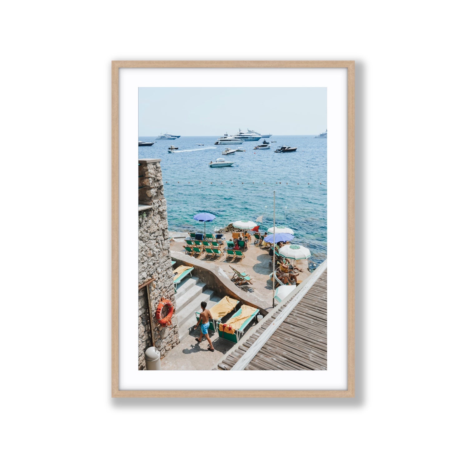 Canzone di Capri Capri Italian beach wall art Extra Large fine art print in natural oak frame with matboard