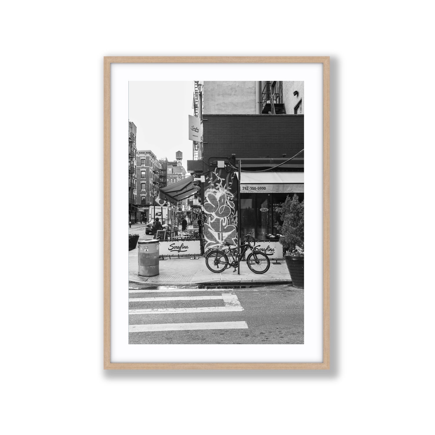 Cafe Canvas New York NYC Black & White wall art Extra Large fine art canvas in natural oak frame