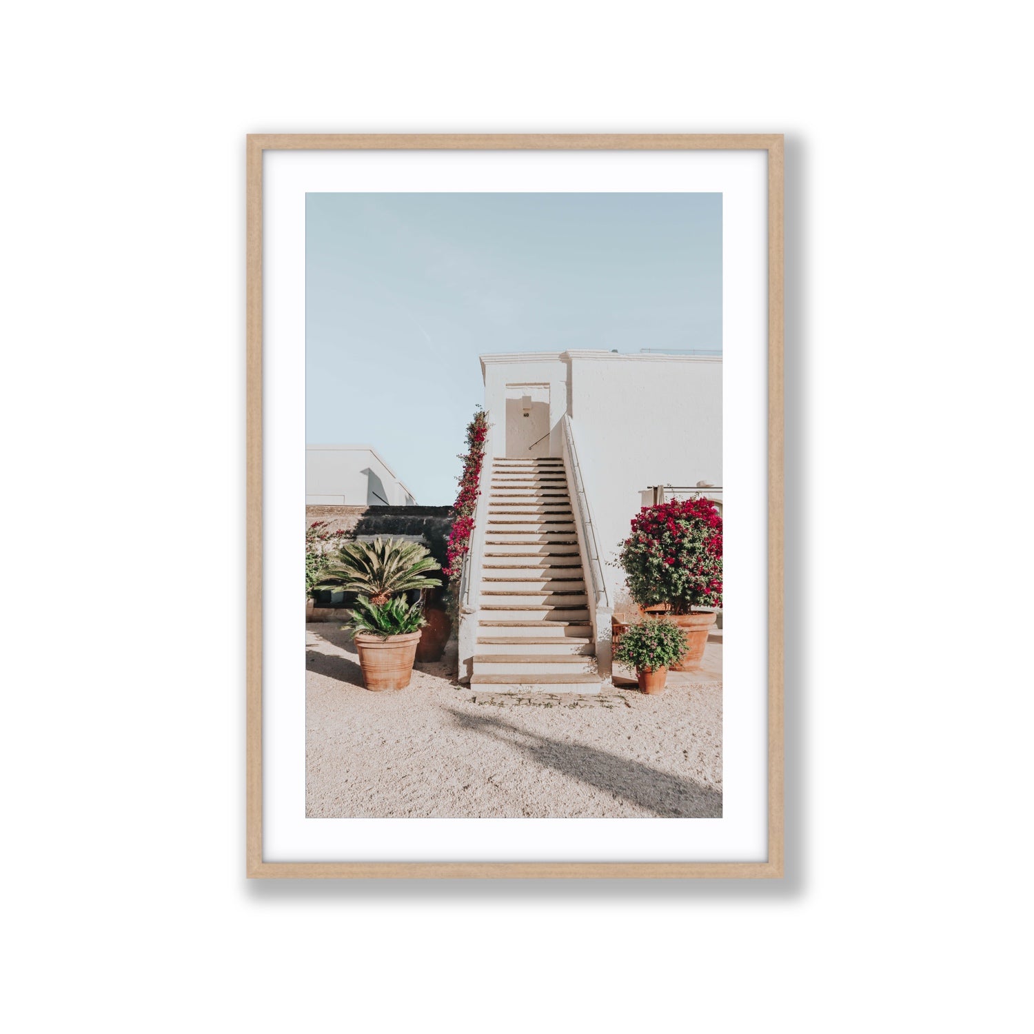 Tranquil Ascent Puglia Italian wall art Extra Large fine art print in natural oak frame with matboard