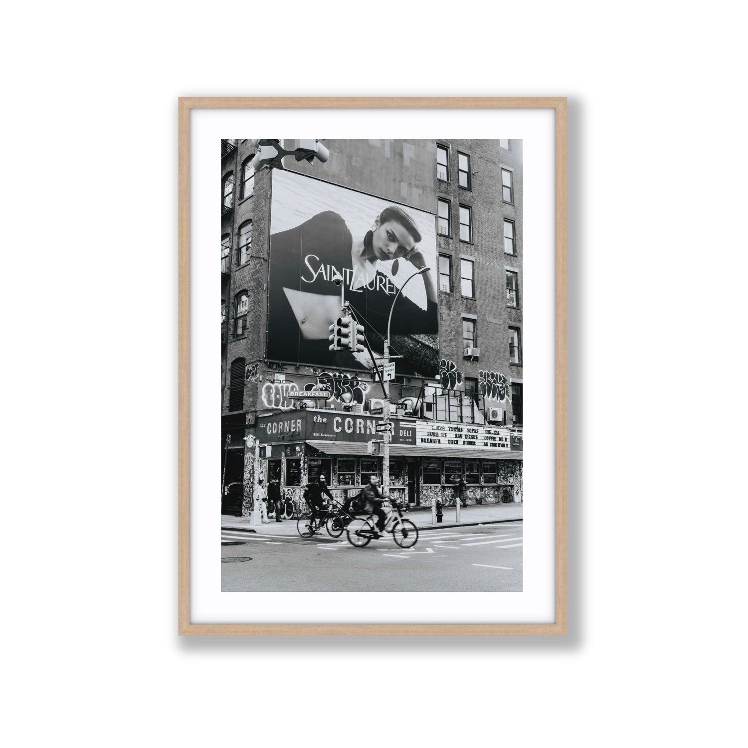 Runway To Rooftops New York NYC Black & White wall art Extra Large fine art print in natural oak frame with matboard