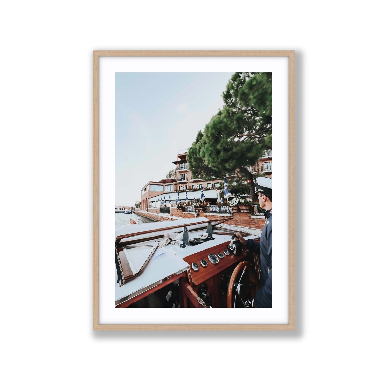 The Driver Venice Canal Italian wall art Extra Large fine art print in natural oak frame with matboard