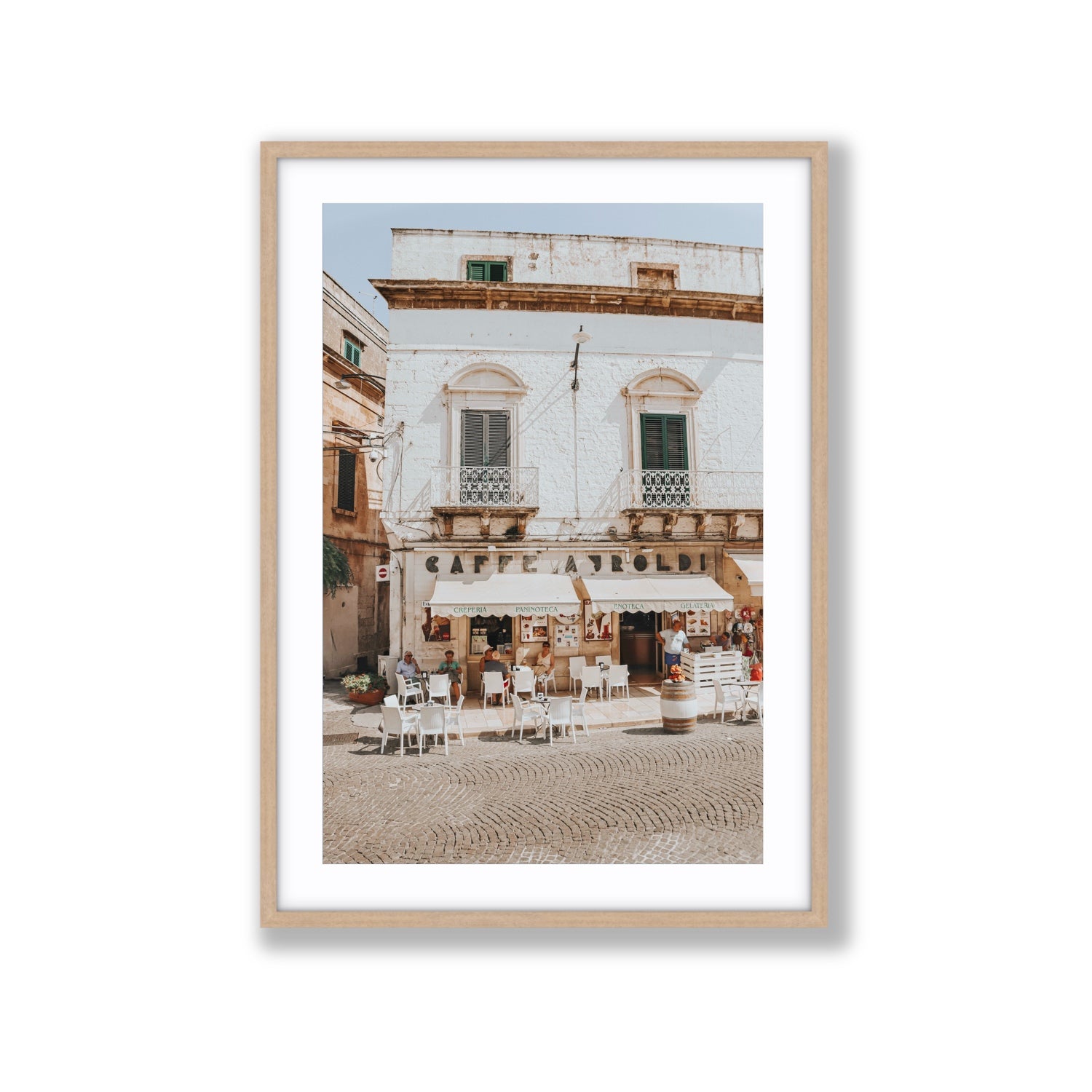 L'Ora di Pranzo Puglia L’Ora di Pranzo Italian art print Extra Large fine art print in natural oak frame with matboard