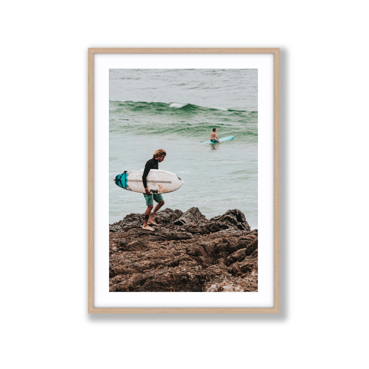 Not All Who Wander Are Lost Byron Bay Surf wall art Extra Large fine art print in natural oak frame with matboard