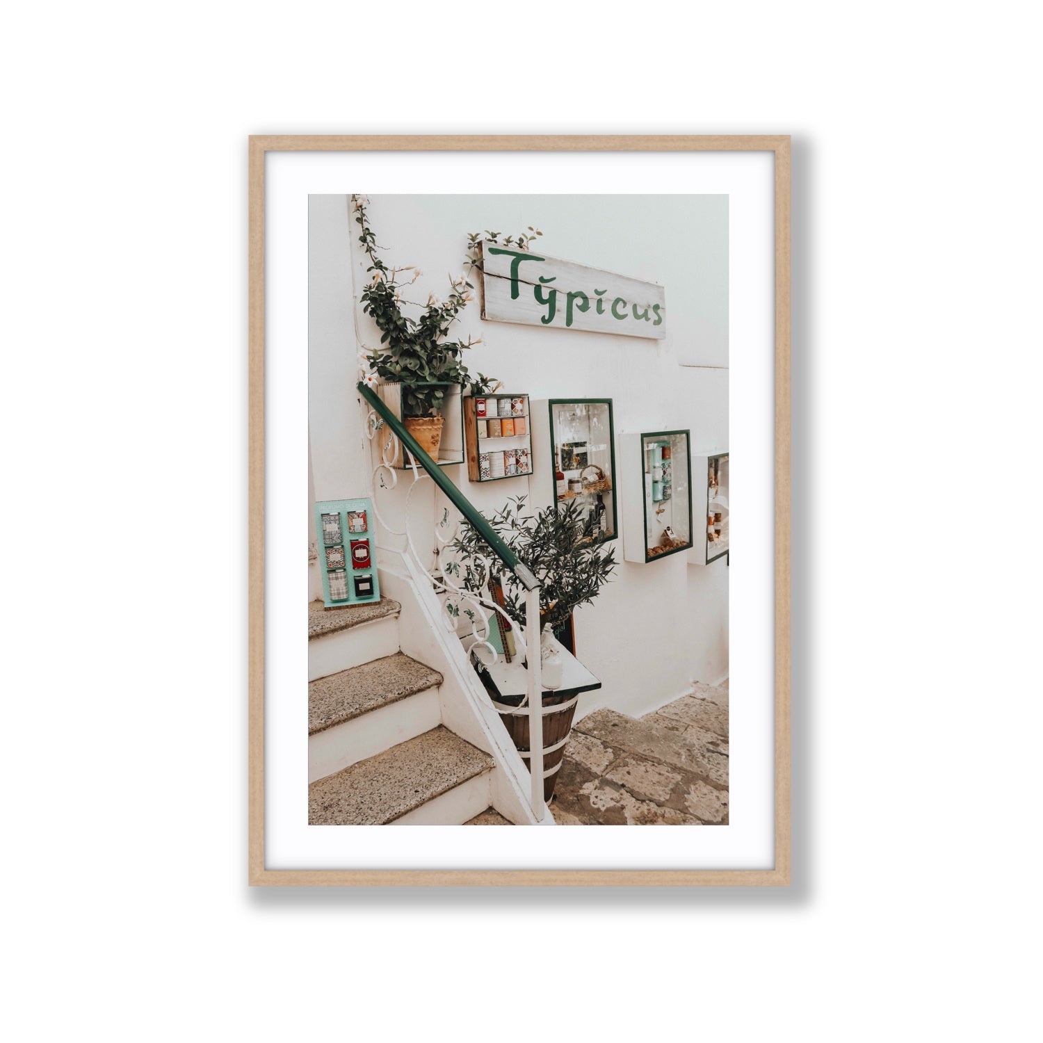 Il Negozio Puglia Ostuni wall art Extra Large fine art print in natural oak frame with matboard