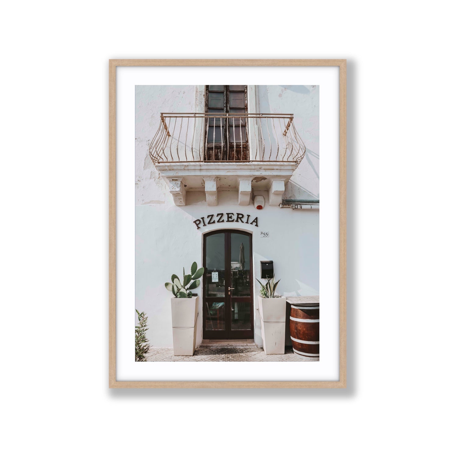Pizzeria Puglia Italian wall art Extra Large fine art print in natural oak frame with matboard