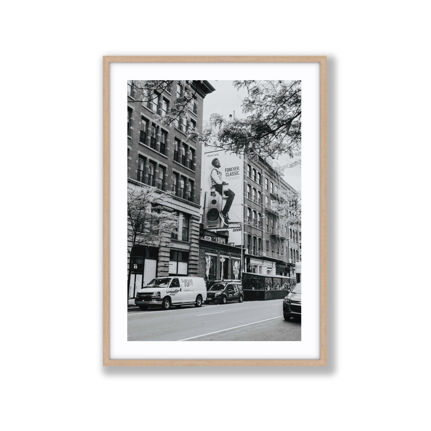 Forever Classic New York NYC Black & White wall art Extra Large fine art print in natural oak frame with matboard