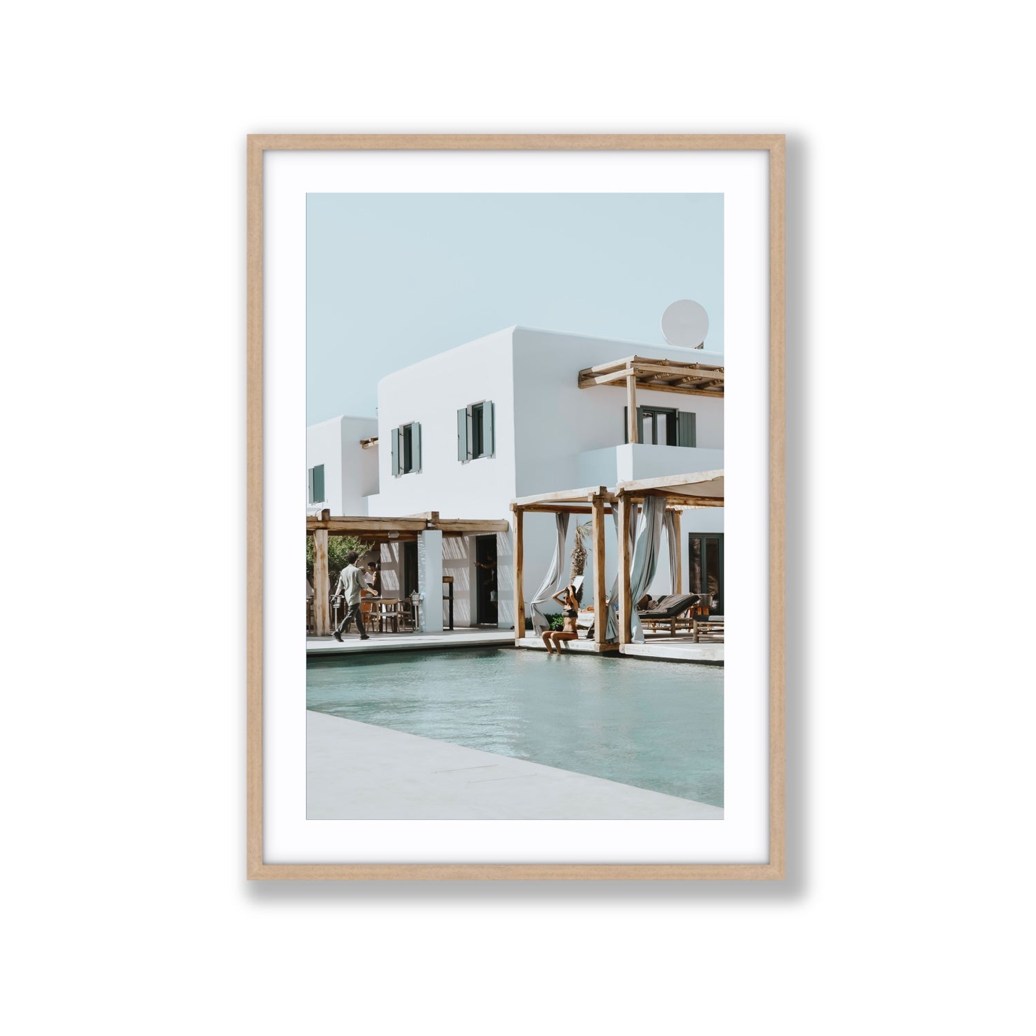 Aphrodite Mykonos Greek island wall art Extra Large fine art print in natural oak frame with matboard