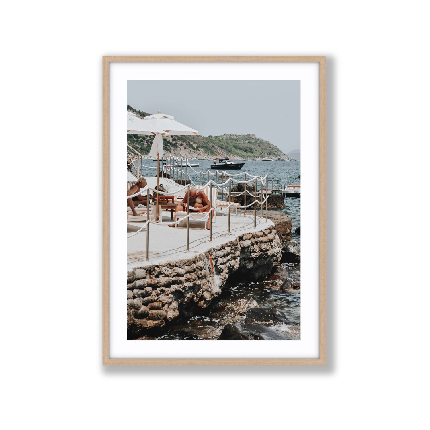 Nonno e Nonna Tuscany coastal Italian wall art Extra Large fine art print in natural oak frame with matboard