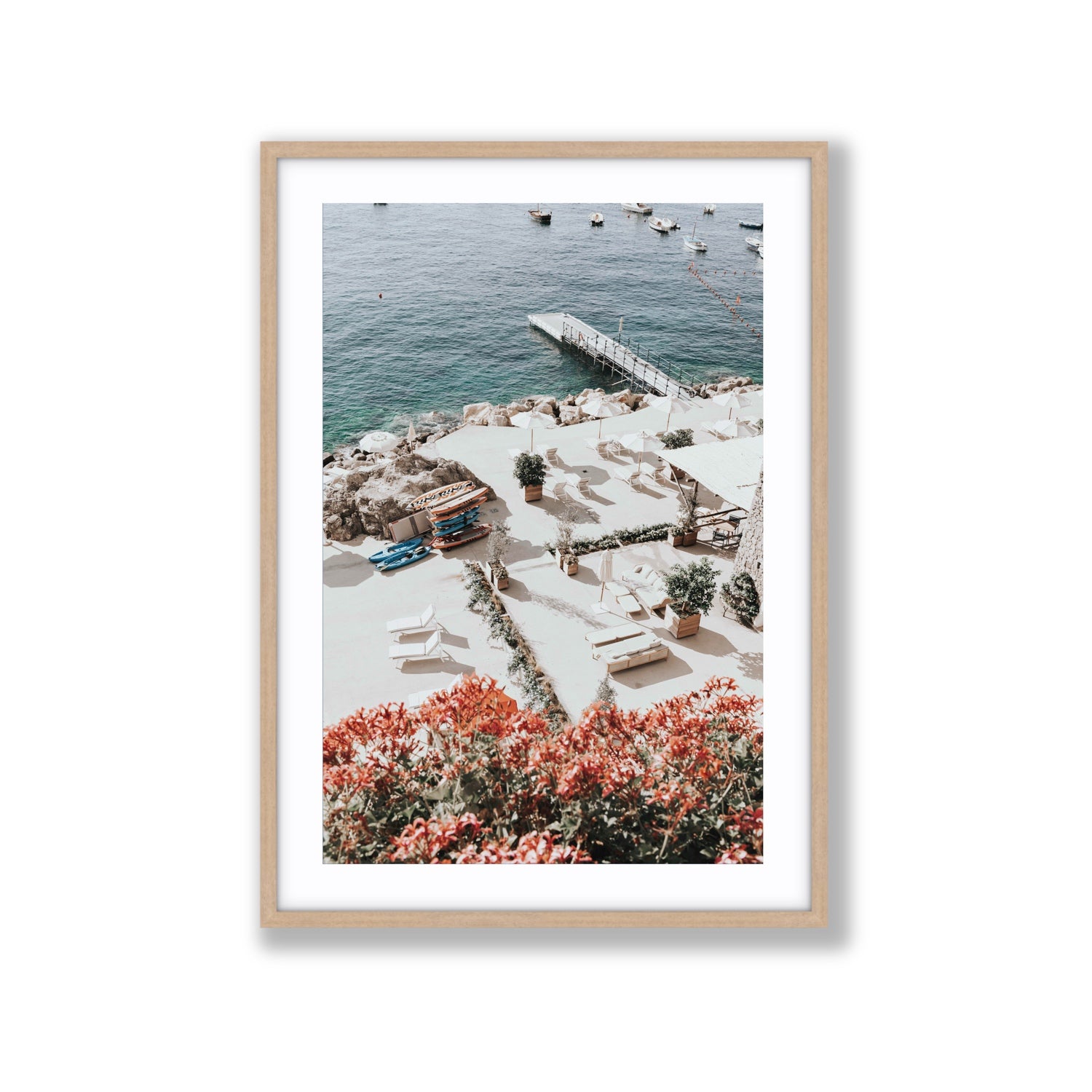 A Work of Art Amalfi coastal wall art Extra Large fine art print in natural oak frame with matboard
