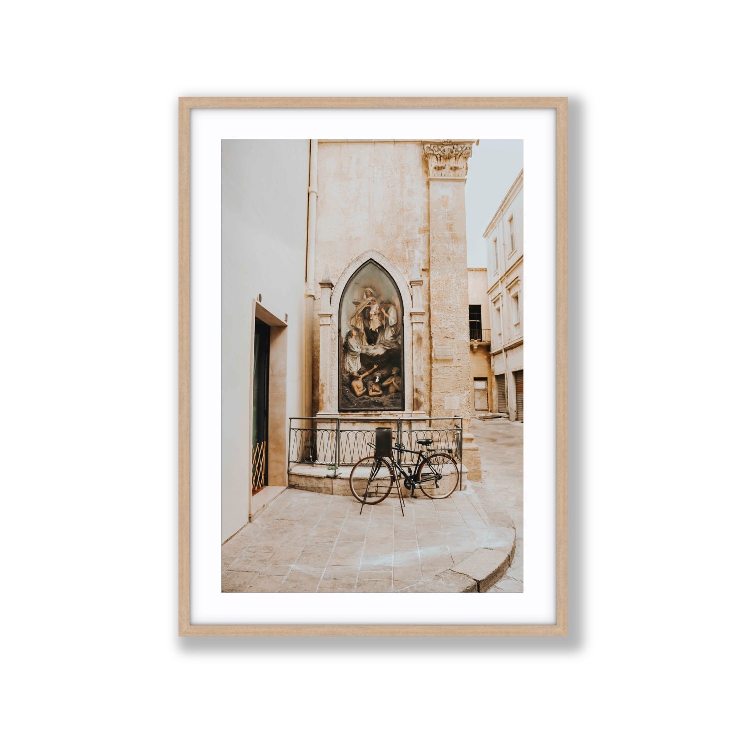 La Chiesa Puglia Otranto Italian wall art Extra Large fine art print in natural oak frame with matboard