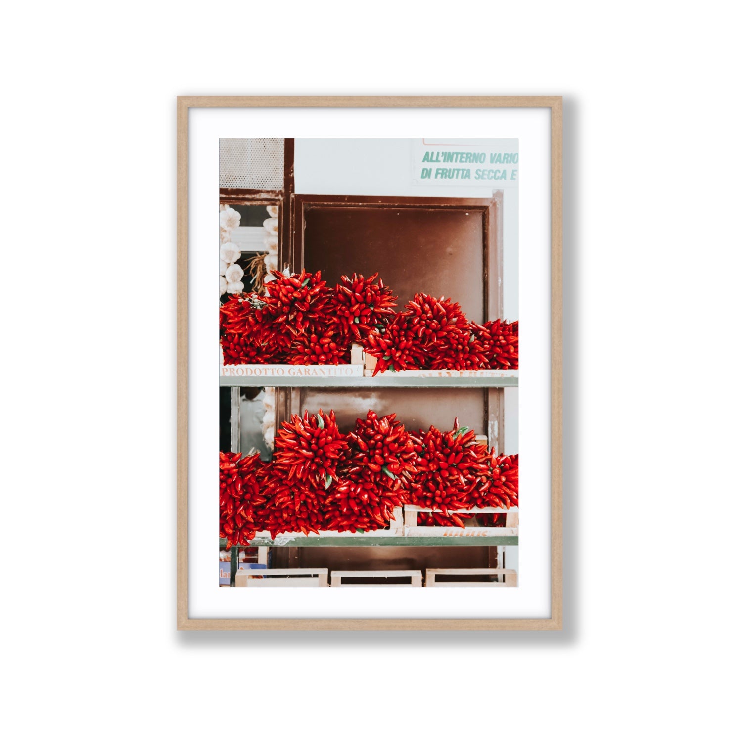 Hot Harvest Puglia Italian wall art Extra Large fine art print in natural oak frame with matboard