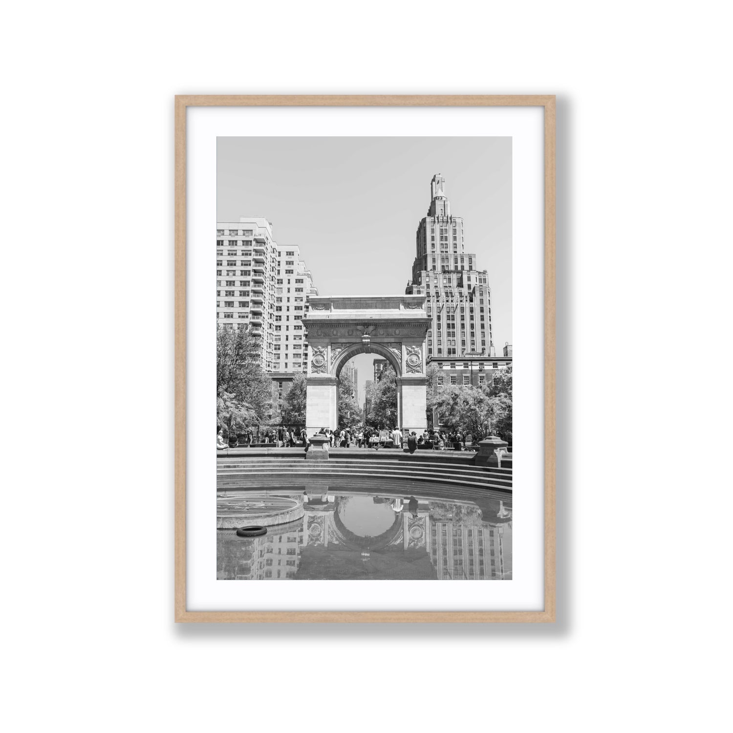 Washington Skyline New York NYC Black & White wall art Extra Large fine art print in natural oak frame with matboard