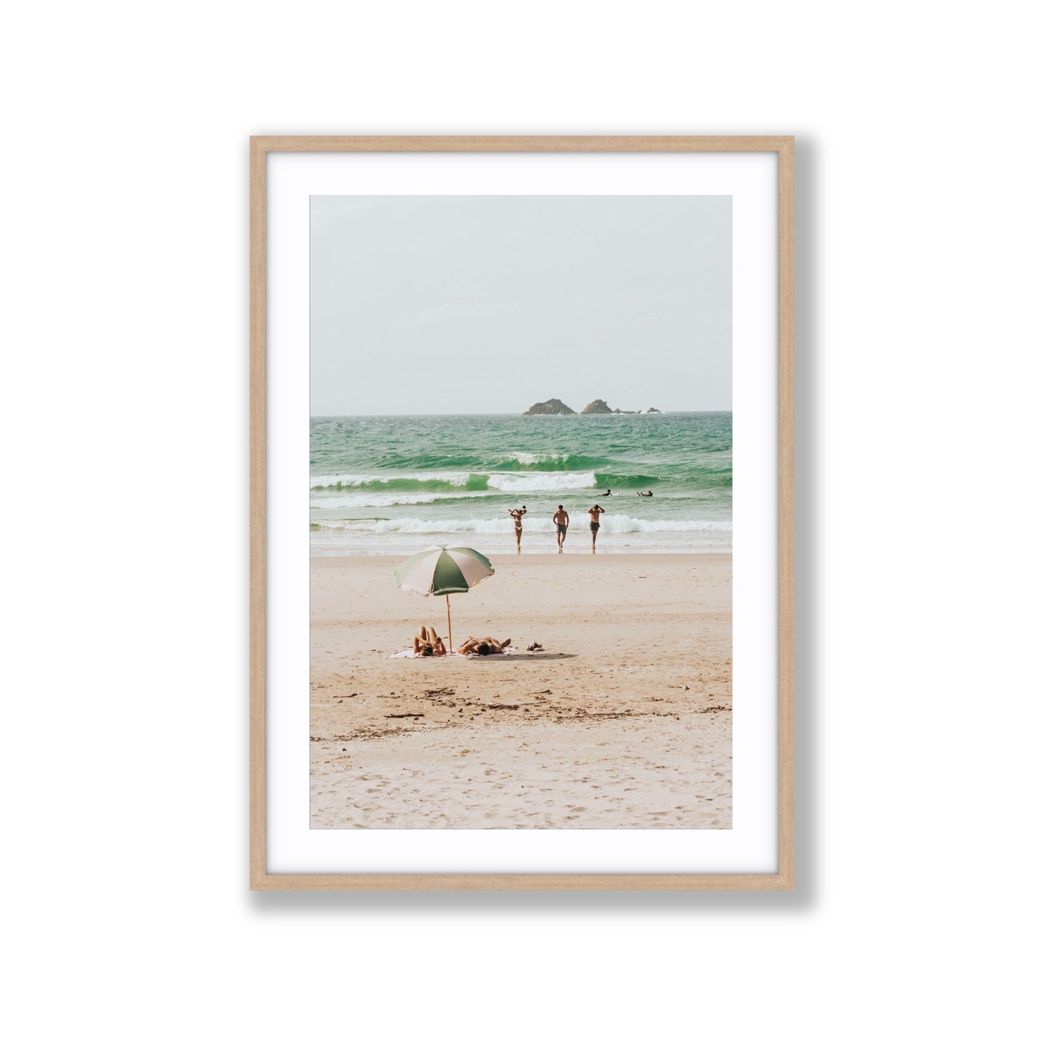 Escape The Ordinary Byron Bay coastal decor wall art Extra Large fine art print in natural oak frame with matboard