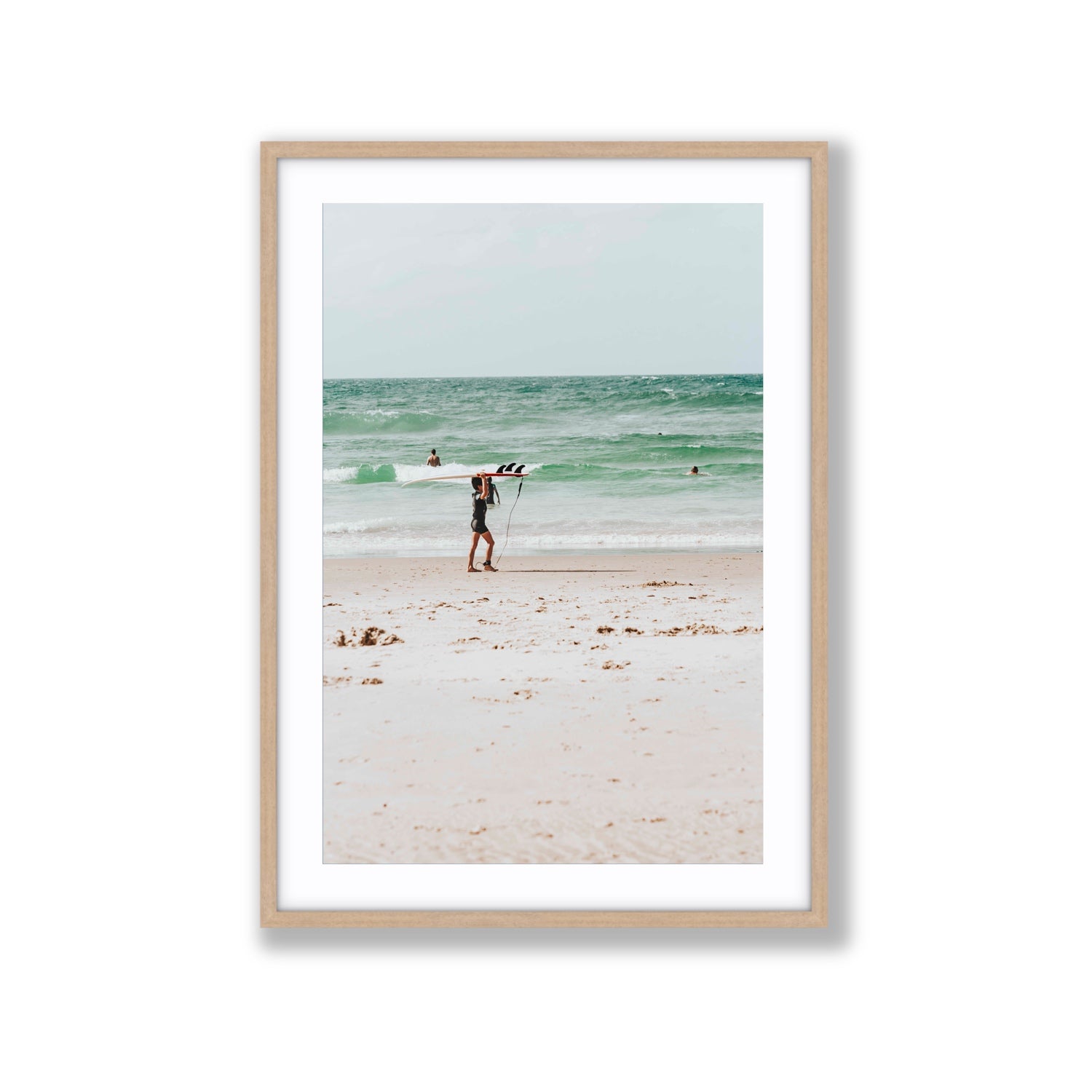 Grommet Byron Bay Surf coastal wall art Extra Large fine art print in natural oak frame with matboard
