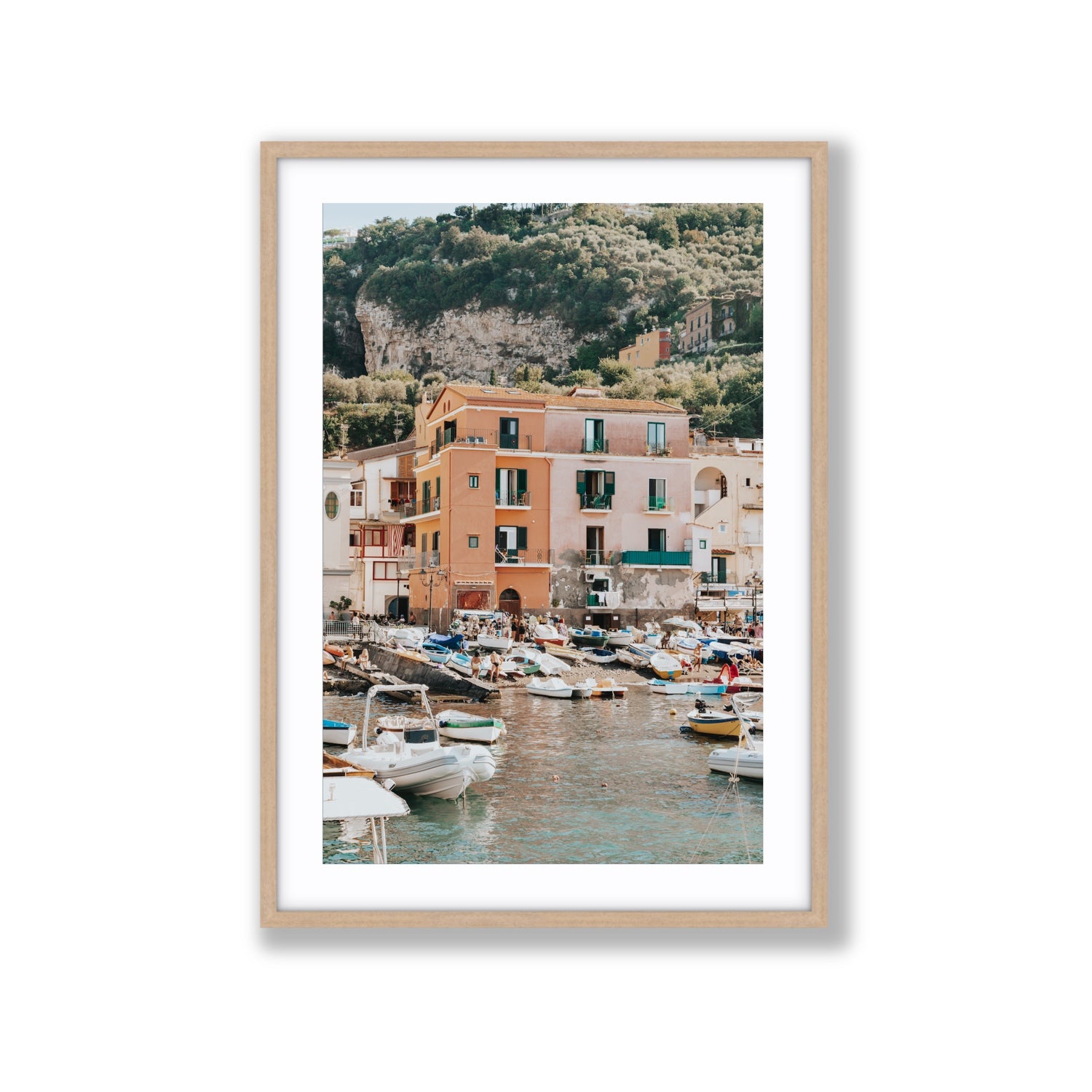 Boatyard Bliss fine art print, Sorrento, Italy, Extra Large, Natural Oak Frame · Matboard, Fine Art Print
