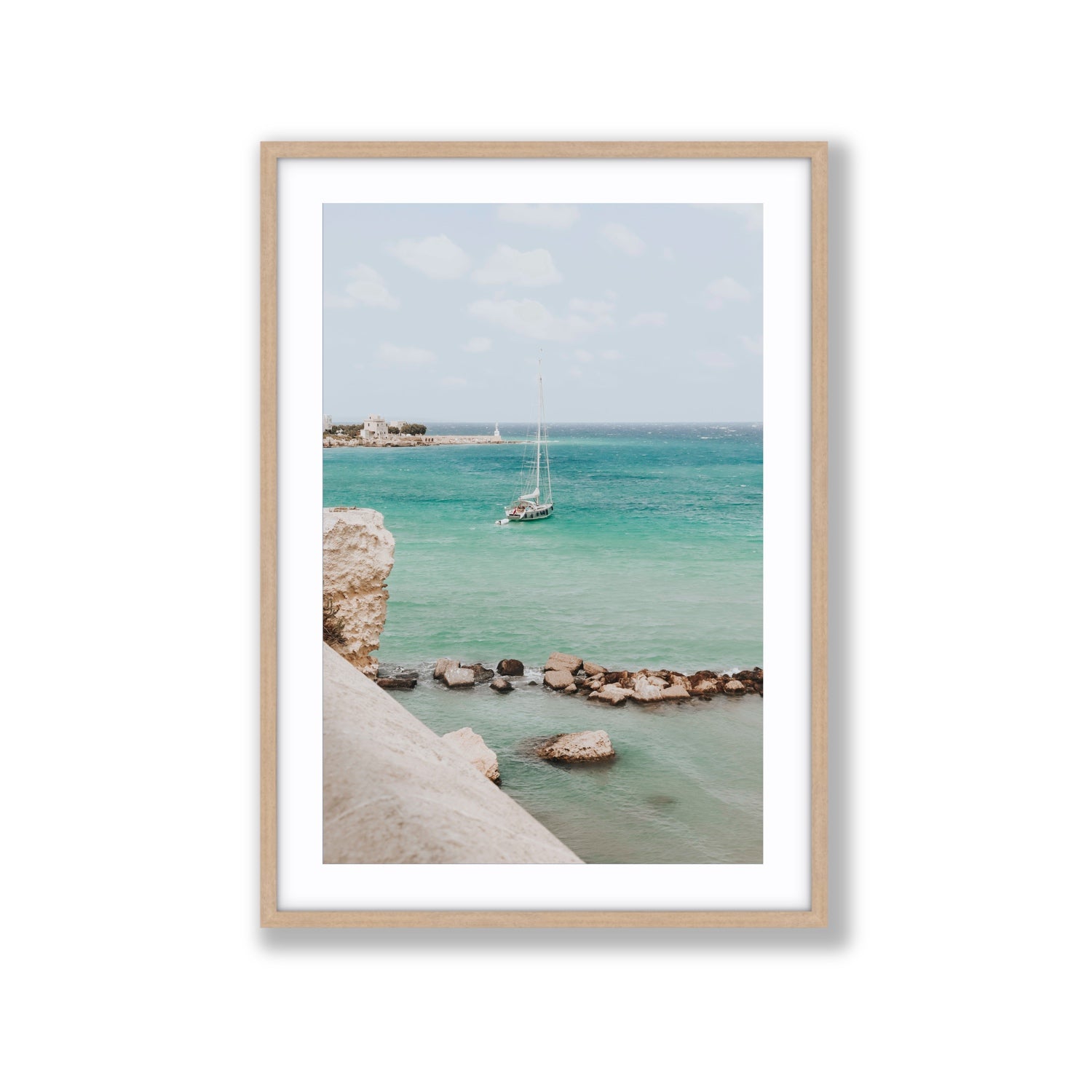 Seafarer's Dream Puglia Seafarer’s Dream coastal wall art Extra Large fine art print in natural oak frame with matboard