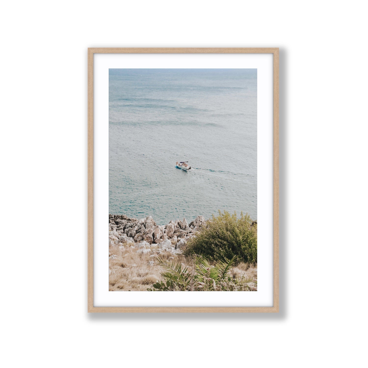 Puglian Departure Puglia coastal Italian wall art Extra Large fine art print in natural oak frame with matboard