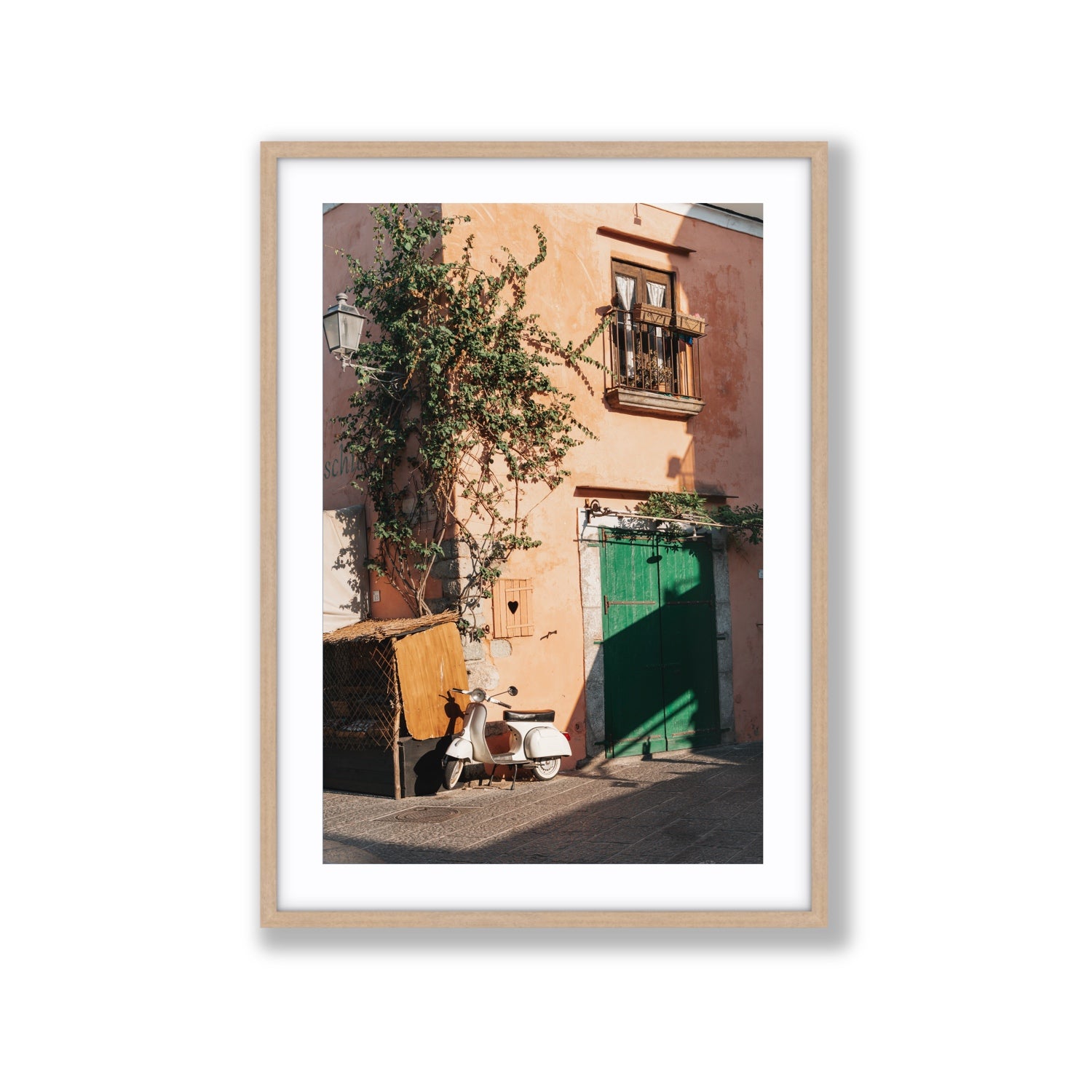 La Casa Ischia Italian Mediterranean decor wall art Extra Large fine art print in natural oak frame with matboard