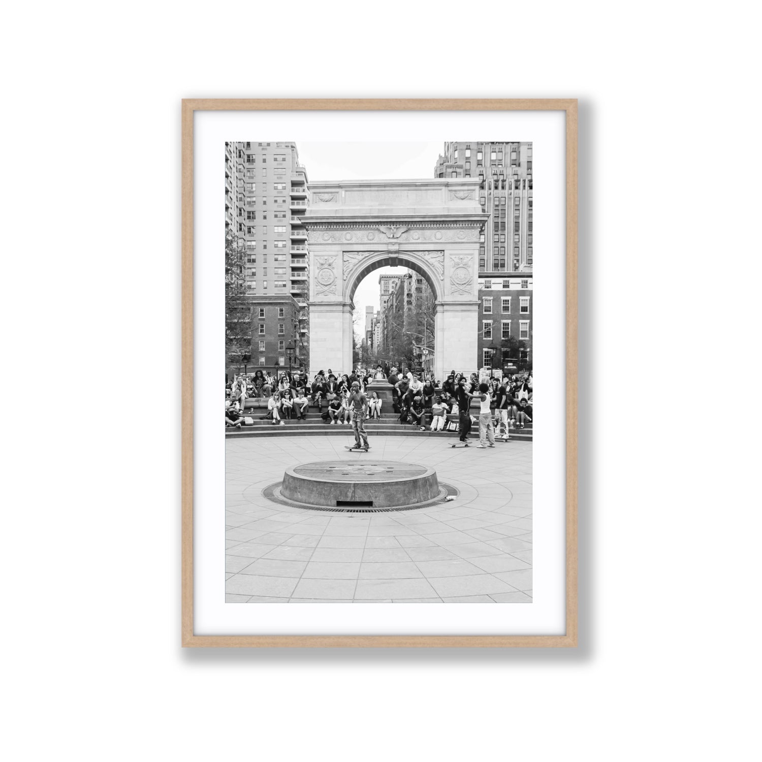 Concrete Conqueror New York NYC Skateboard wall art Extra Large fine art print in natural oak frame with matboard