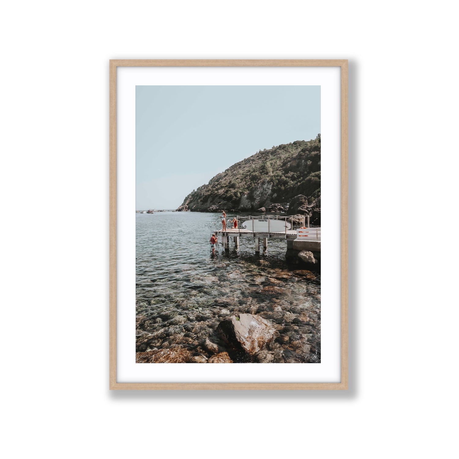 Tidal Explorers Tuscany coastal Italian wall art Extra Large fine art print in natural oak frame with matboard