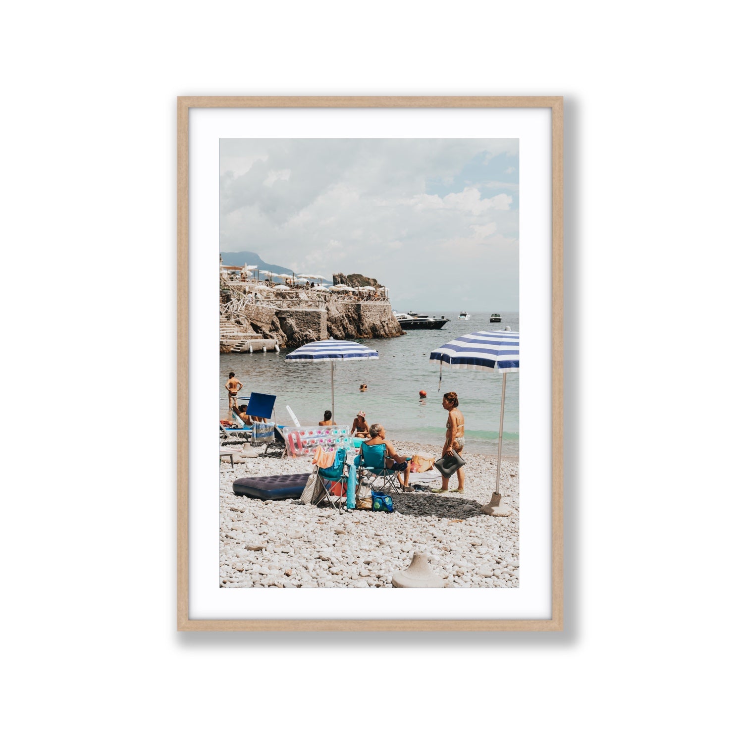 Couple Goals Nerano Amalfi Coast coastal wall art Extra Large fine art print in natural oak frame with matboard