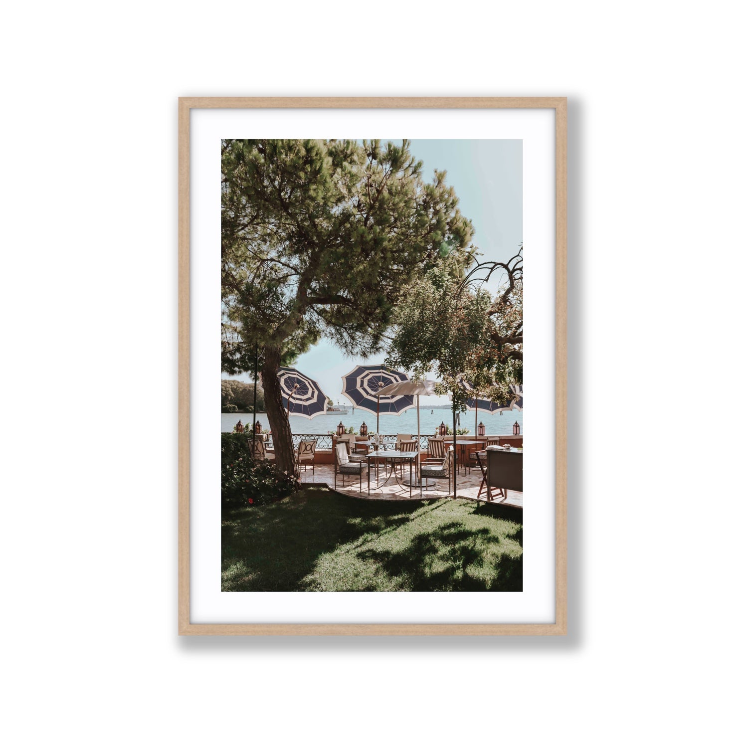 Tranquil Gardens Venice Italian wall art Extra Large fine art print in natural oak frame with matboard
