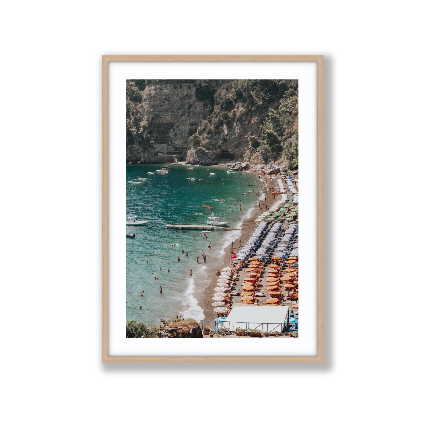 Parasol Panorama fine art print, Positano, Italy, Extra Large, Natural Oak Frame · Matboard, Fine Art Print