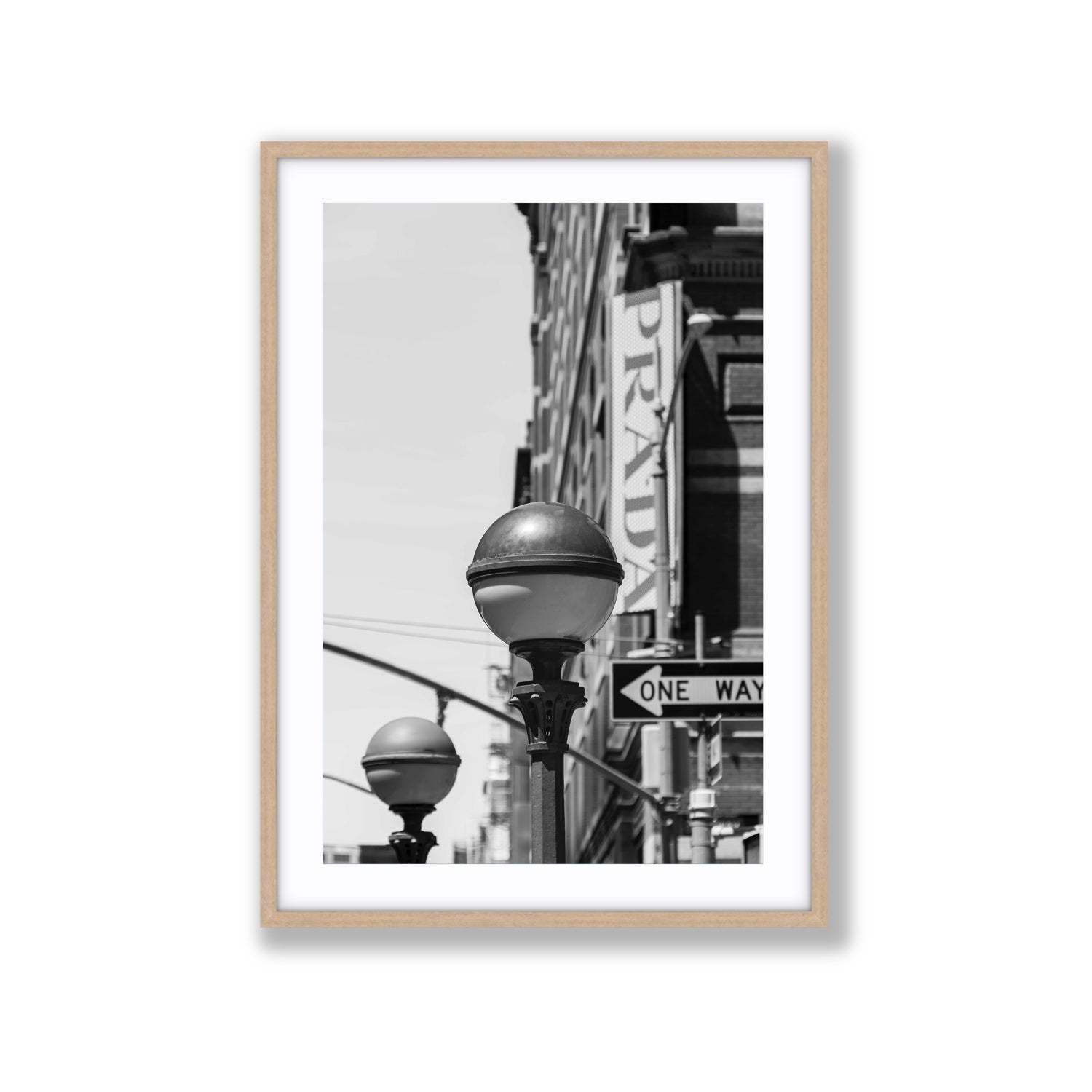 Subway Style New York NYC Black & White wall art Extra Large fine art print in natural oak frame with matboard