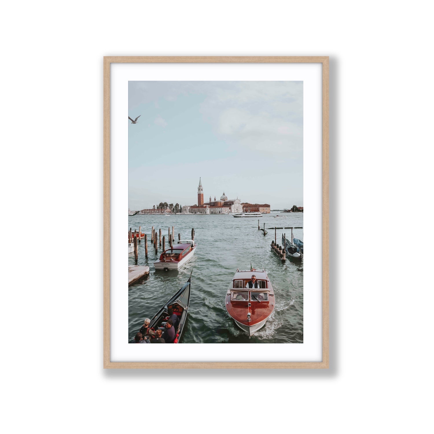Galleggiante Venice Italian wall art Extra Large fine art print in natural oak frame with matboard