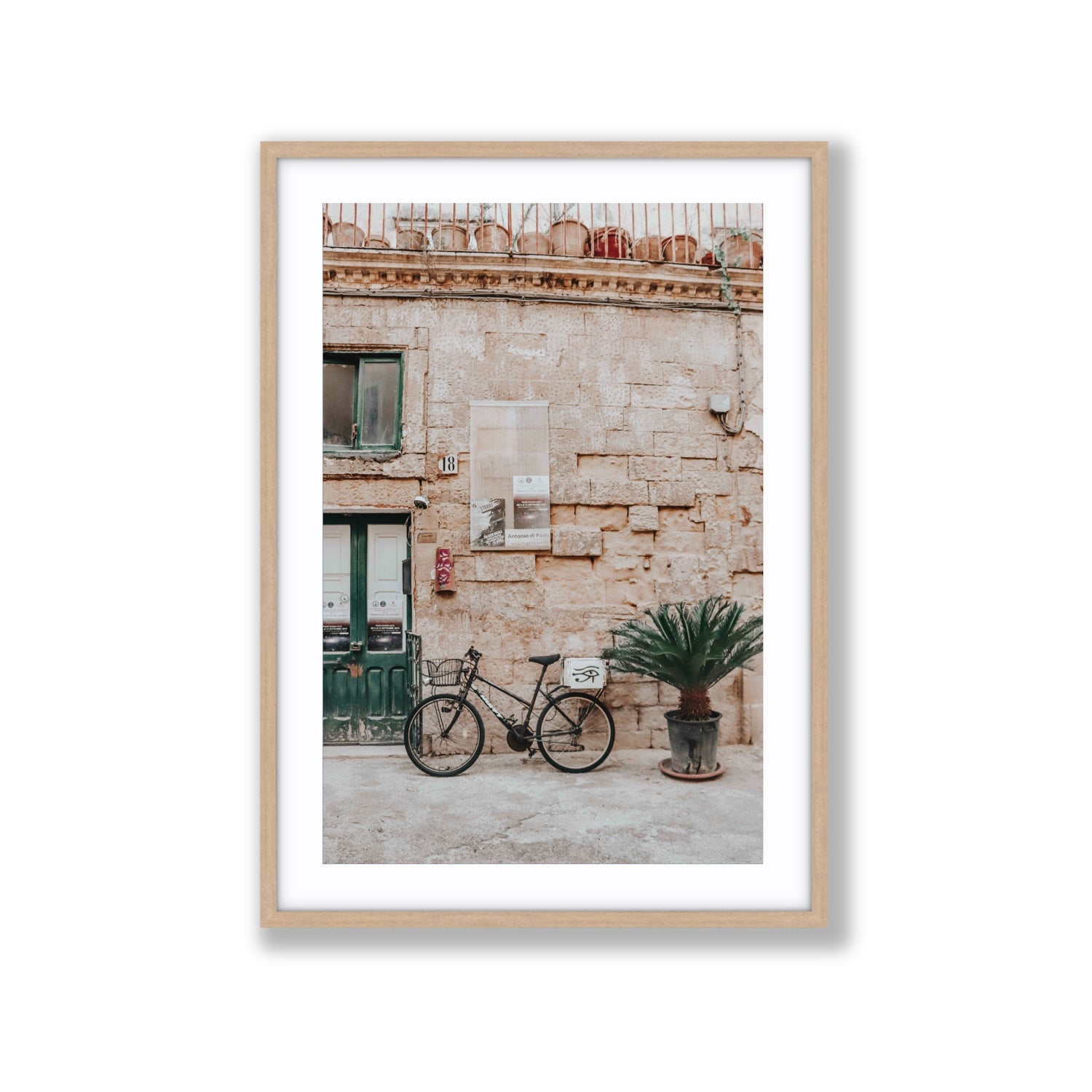 Salento Streets Puglia Lecce Italian wall art Extra Large fine art print in natural oak frame with matboard