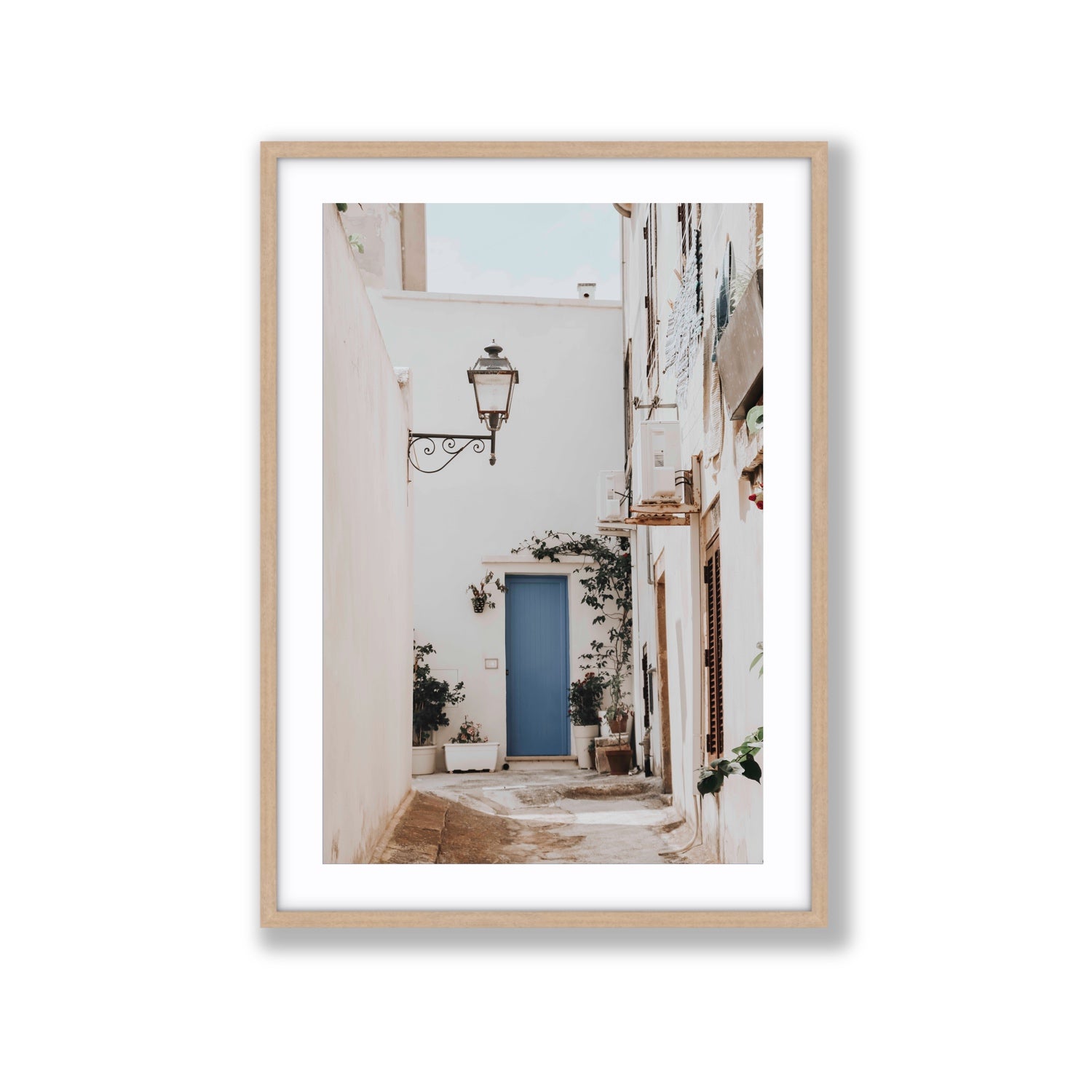 Entry Envy Puglia Ostuni wall art Extra Large fine art print in natural oak frame with matboard
