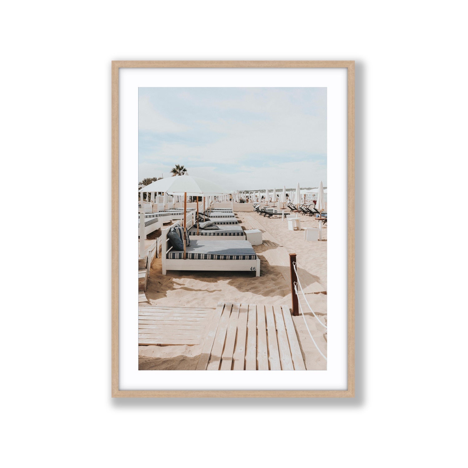 Coastal Repose Puglia beach Mediterranean fine art print Extra Large fine art print in natural oak frame with matboard