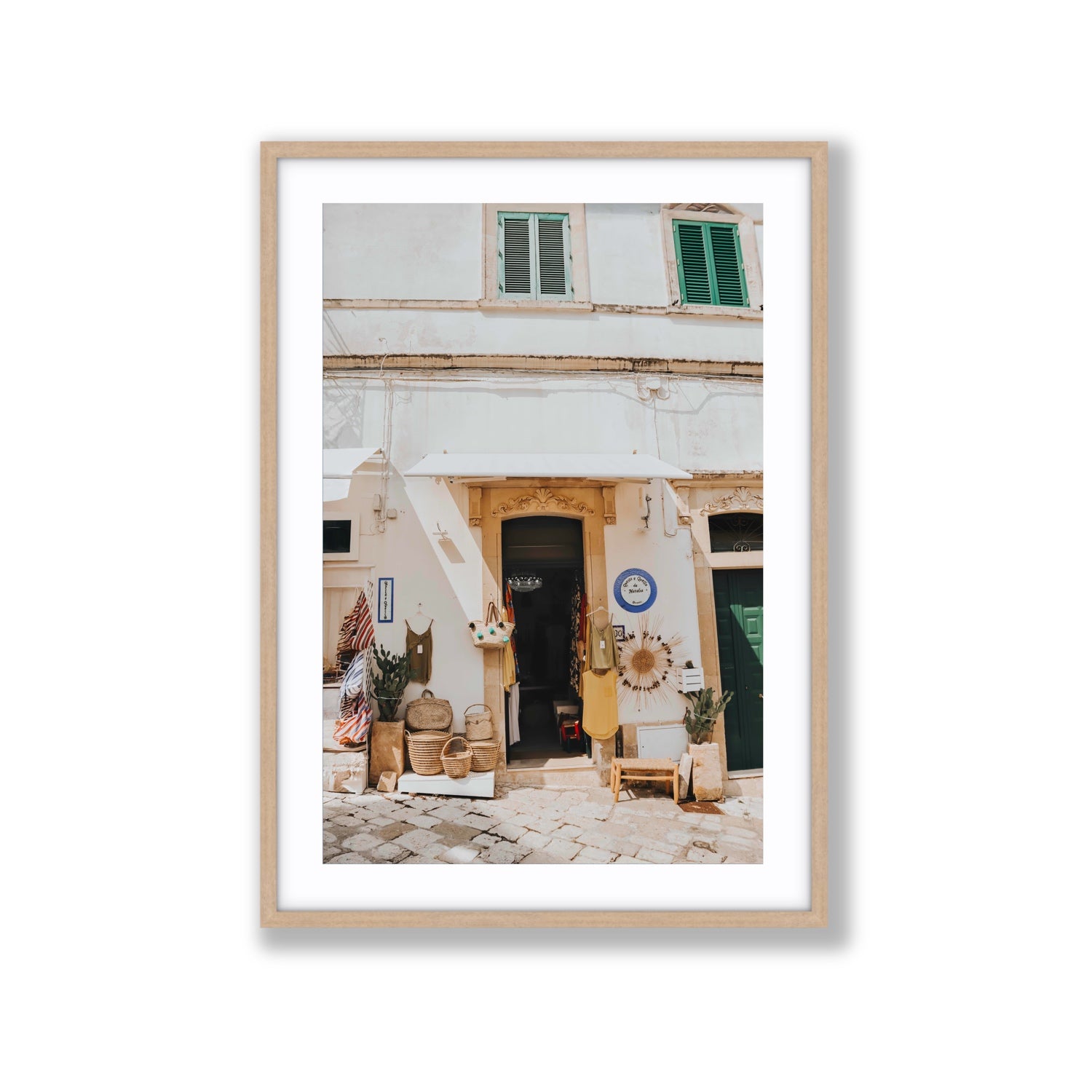 Artisan Ambience Puglia Italian wall art Extra Large fine art print in natural oak frame with matboard