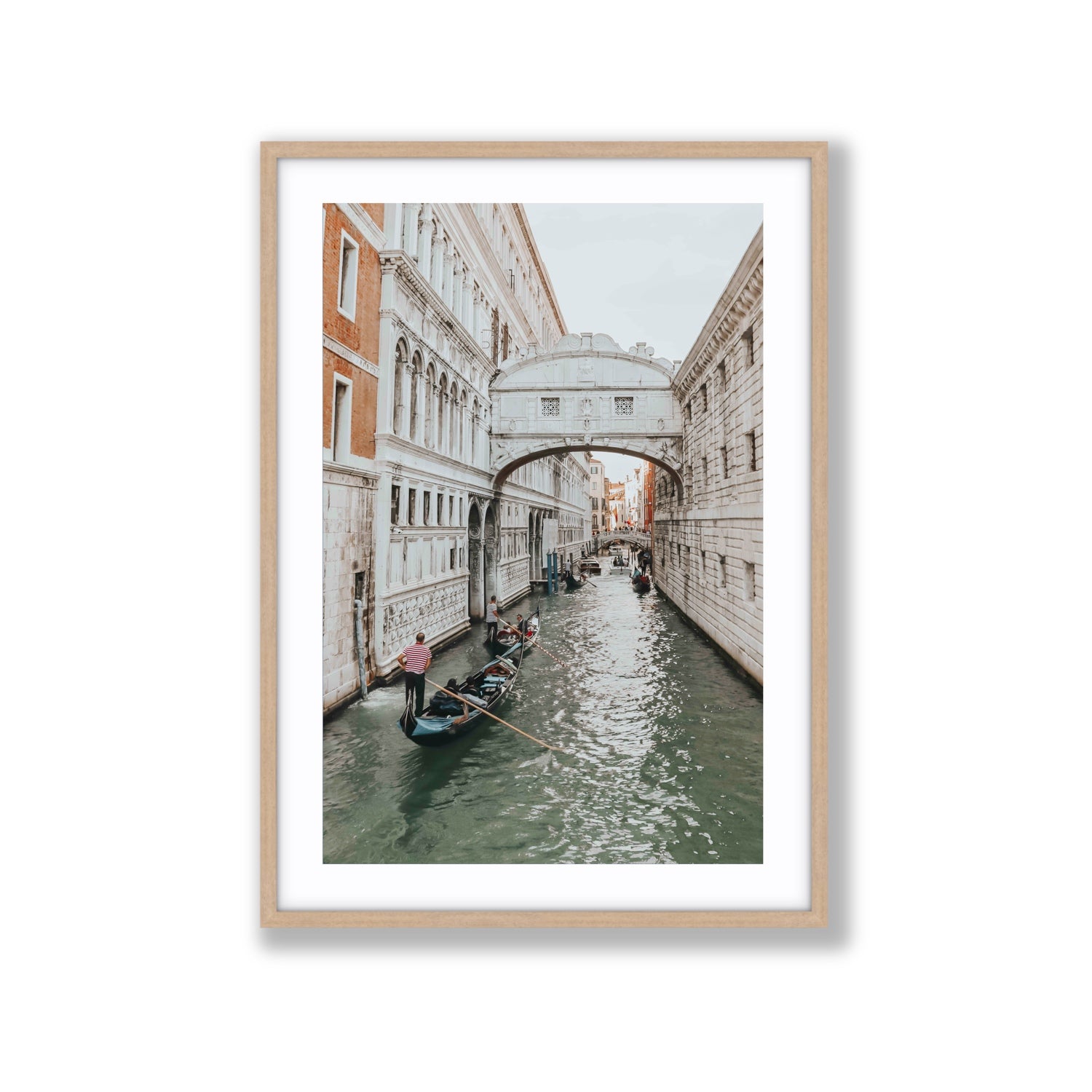 Bridge of Sighs Venice Gondola Italian wall art Extra Large fine art print in natural oak frame with matboard