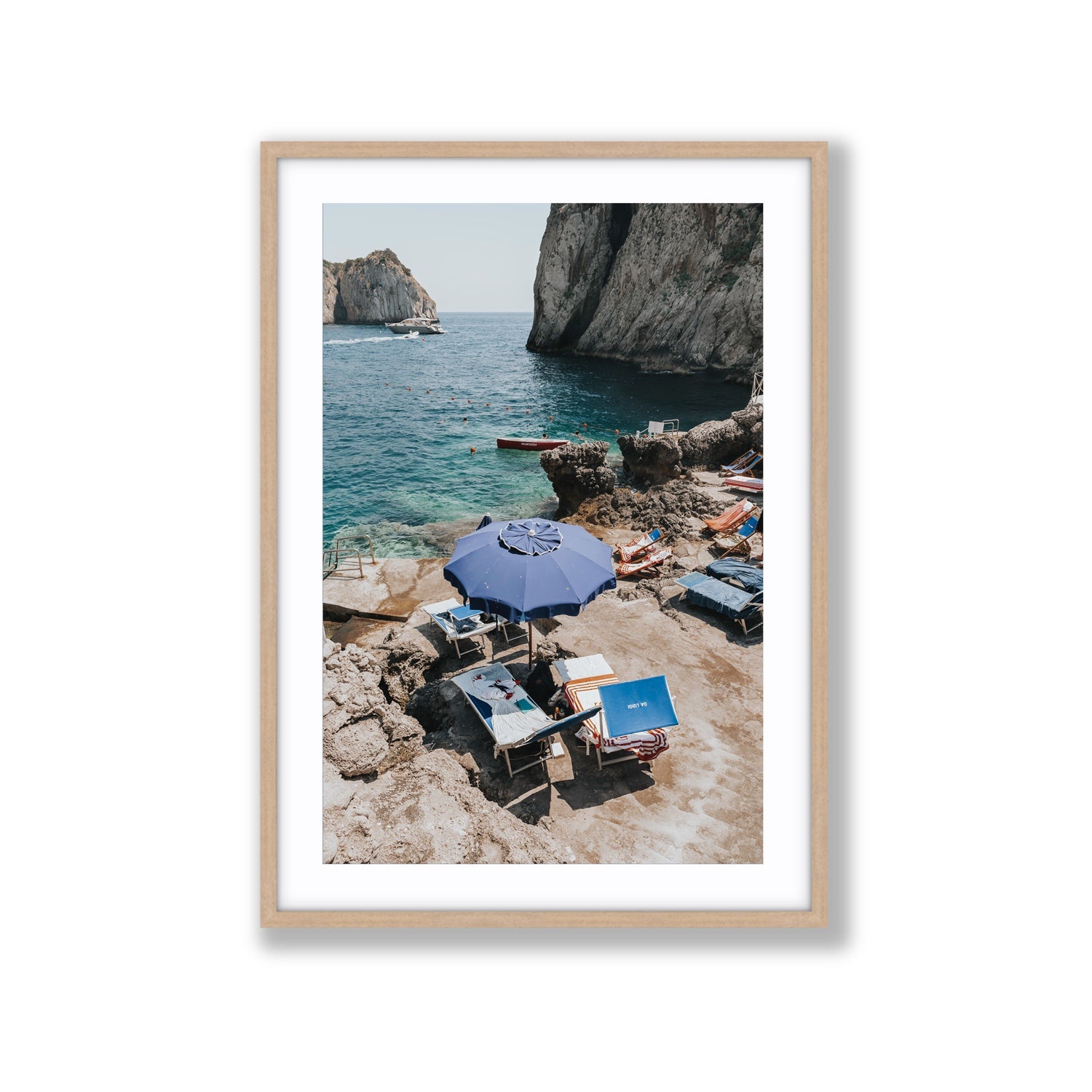 Lonely Loungers fine art print, Capri, Italy, Extra Large, Natural Oak Frame · Matboard, Fine Art Print