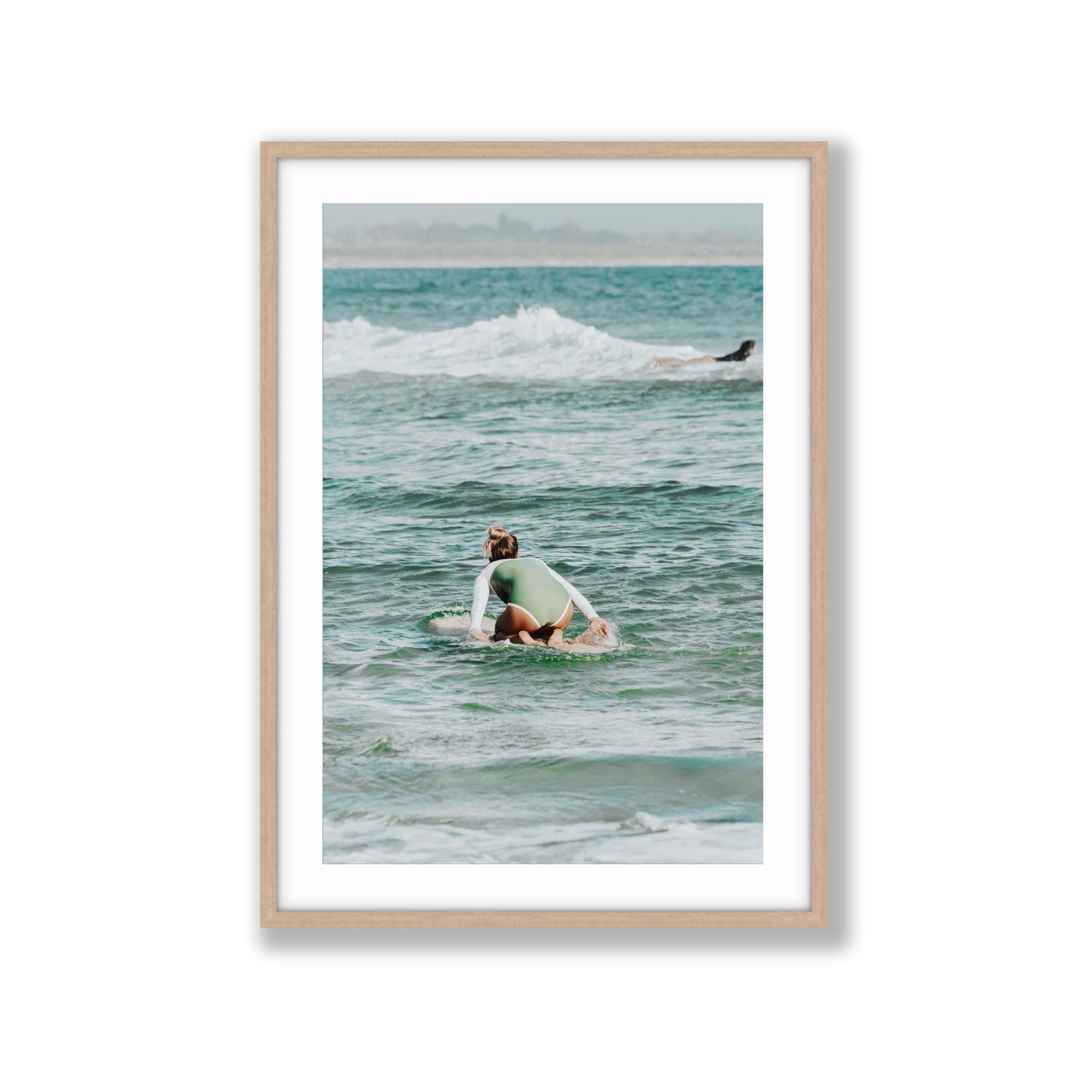Quincy Byron Bay Surf coastal wall art Extra Large fine art print in natural oak frame with matboard