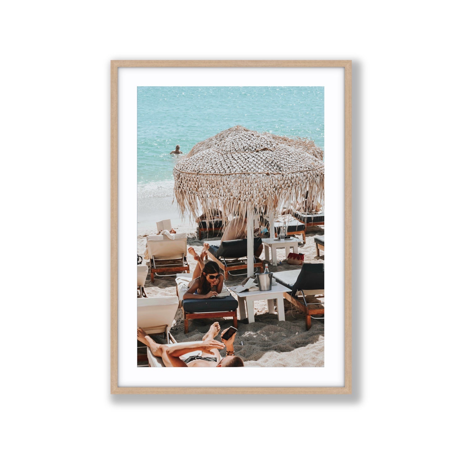 In The Zone Mykonos Greek island wall art Extra Large fine art print in natural oak frame with matboard