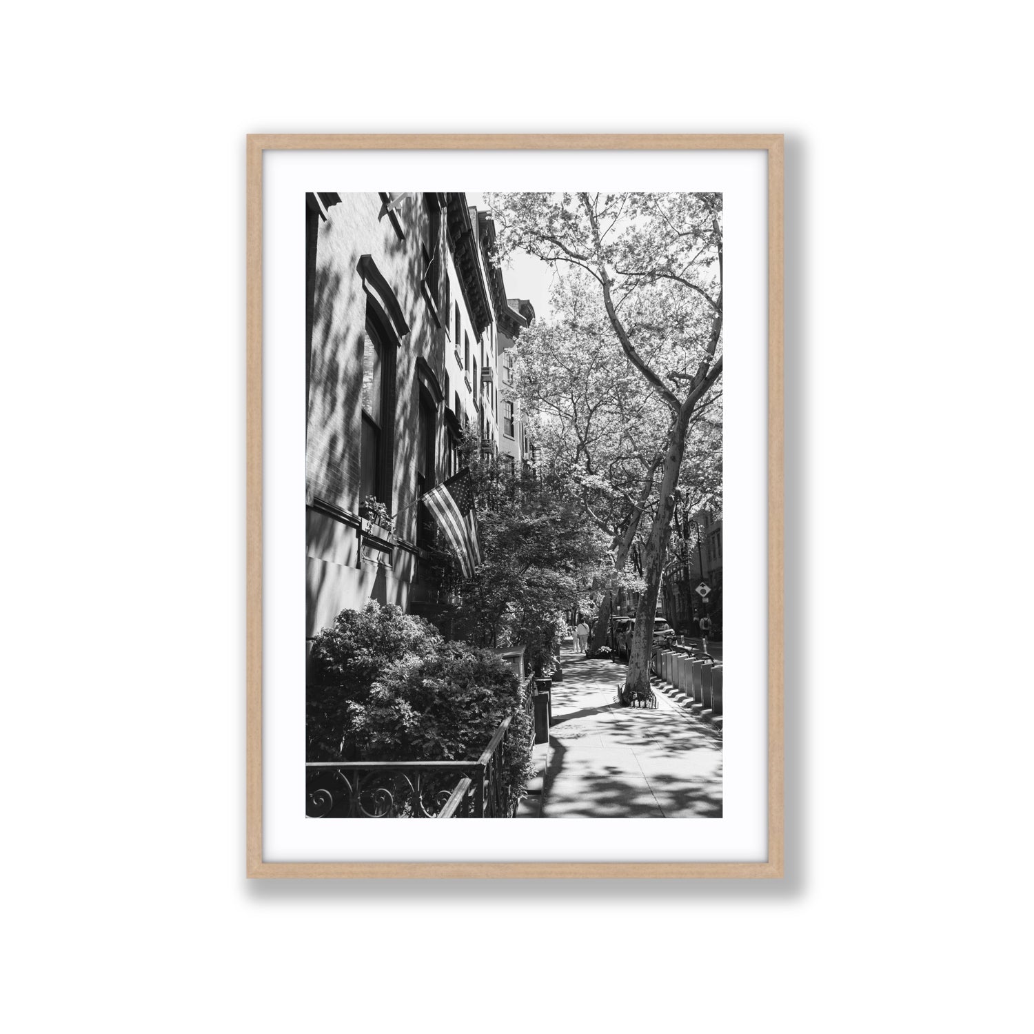 Urban Patriotism New York NYC Black & White wall art Extra Large fine art print in natural oak frame with matboard