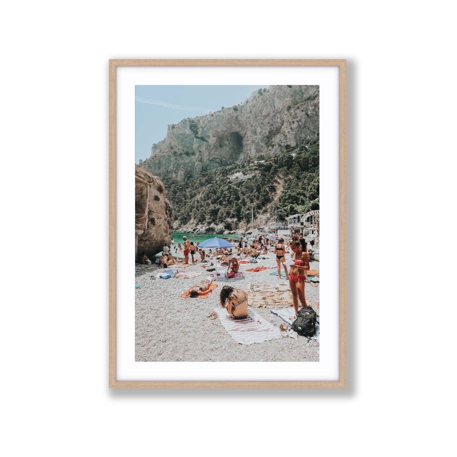 Marina Piccola Capri Mediterranean wall art Extra Large fine art print in natural oak frame with matboard