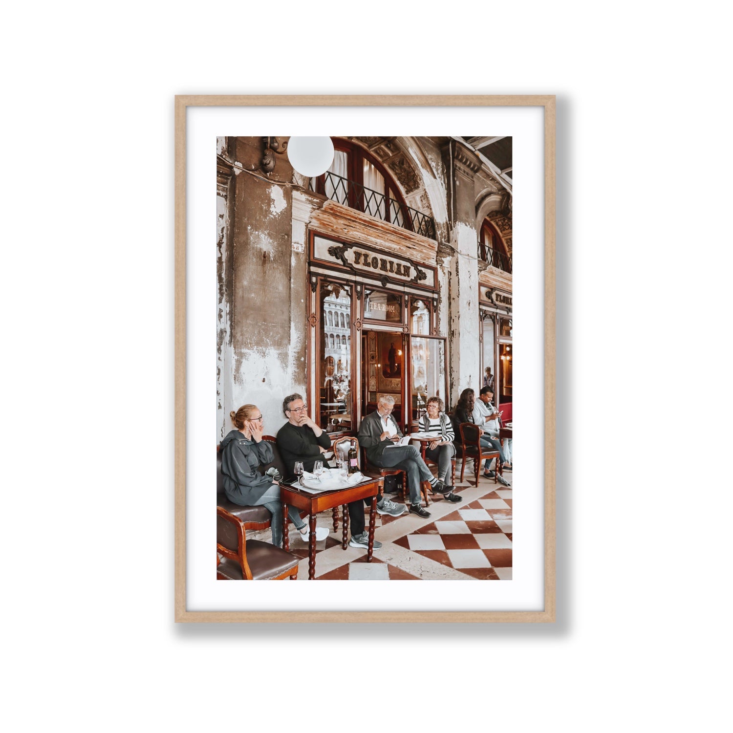 Tea Room Venice Italian wall art Extra Large fine art print in natural oak frame with matboard