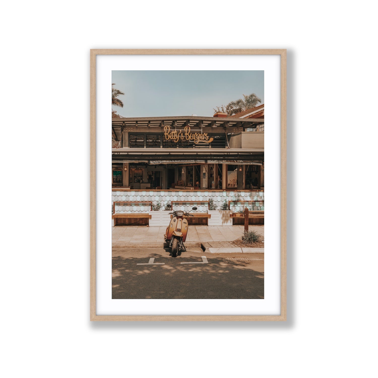 Noosa Nostalgia fine art print, Noosa, Australia, coastal scenes artwork, Extra Large, Natural Oak Frame · Matboard, Fine Art Print